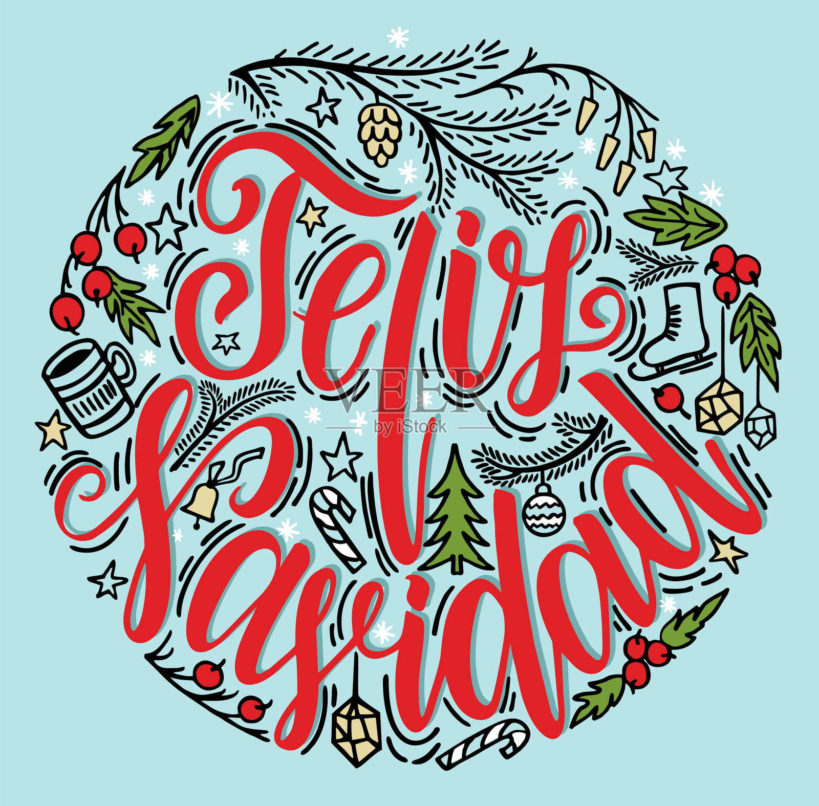 圣诞快乐，西班牙语插画图片素材