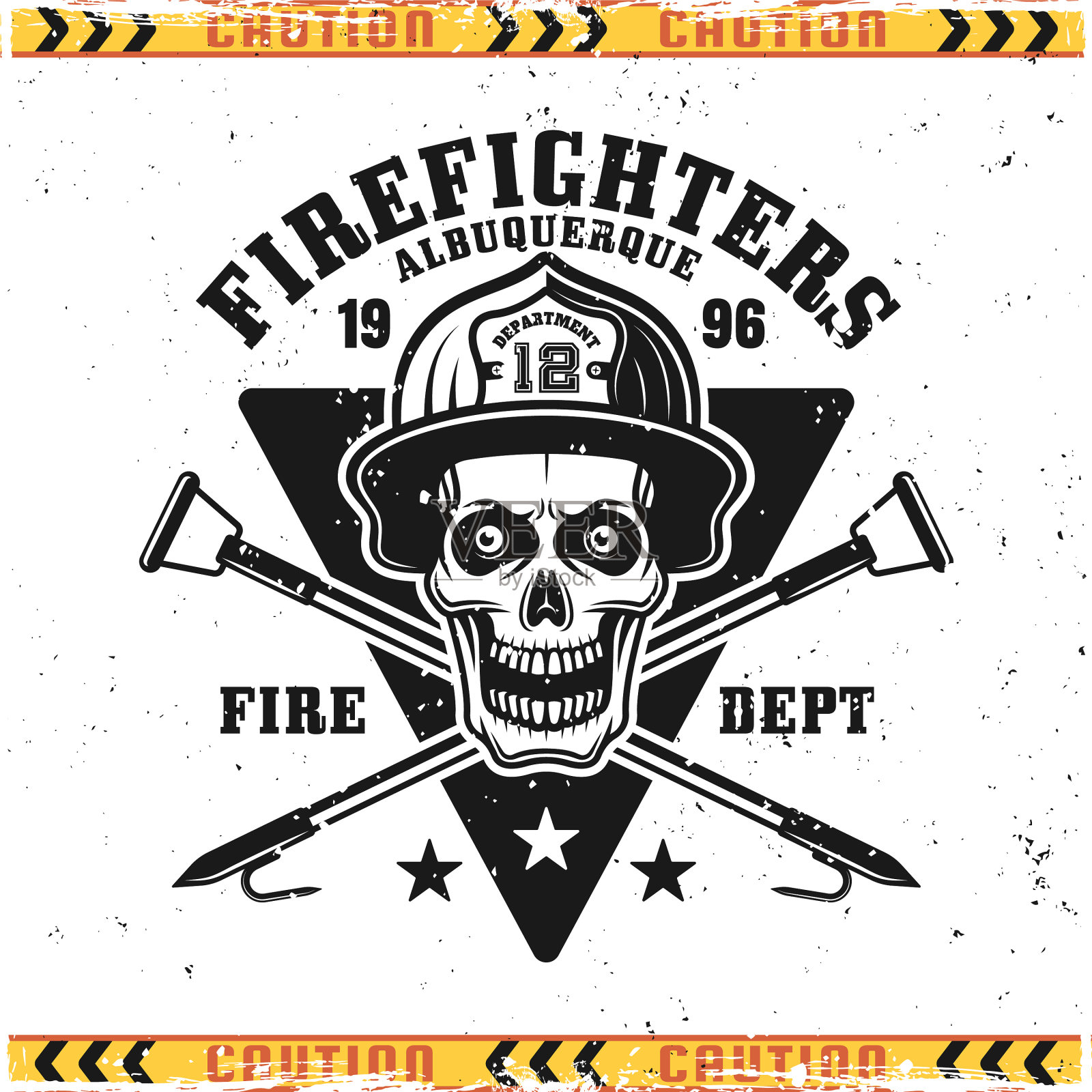 消防员徽章上有骷髅消防员插画图片素材