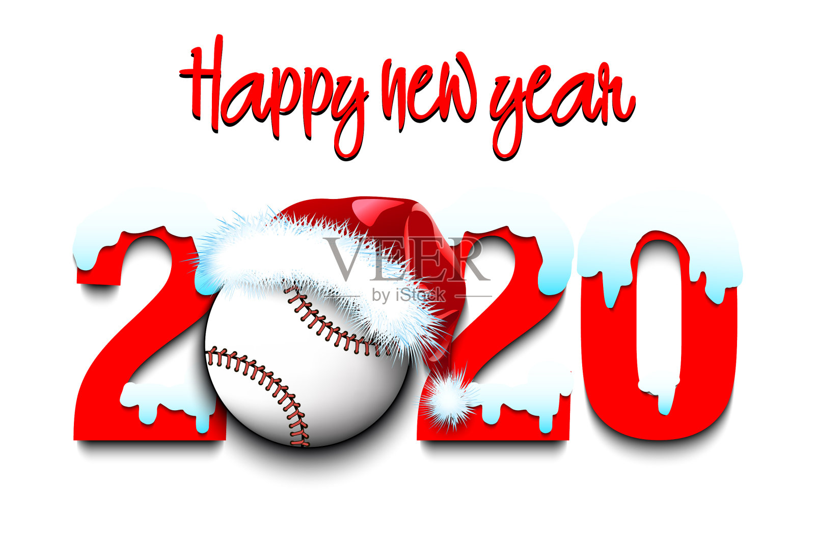 下雪的新年数字2020和棒球插画图片素材
