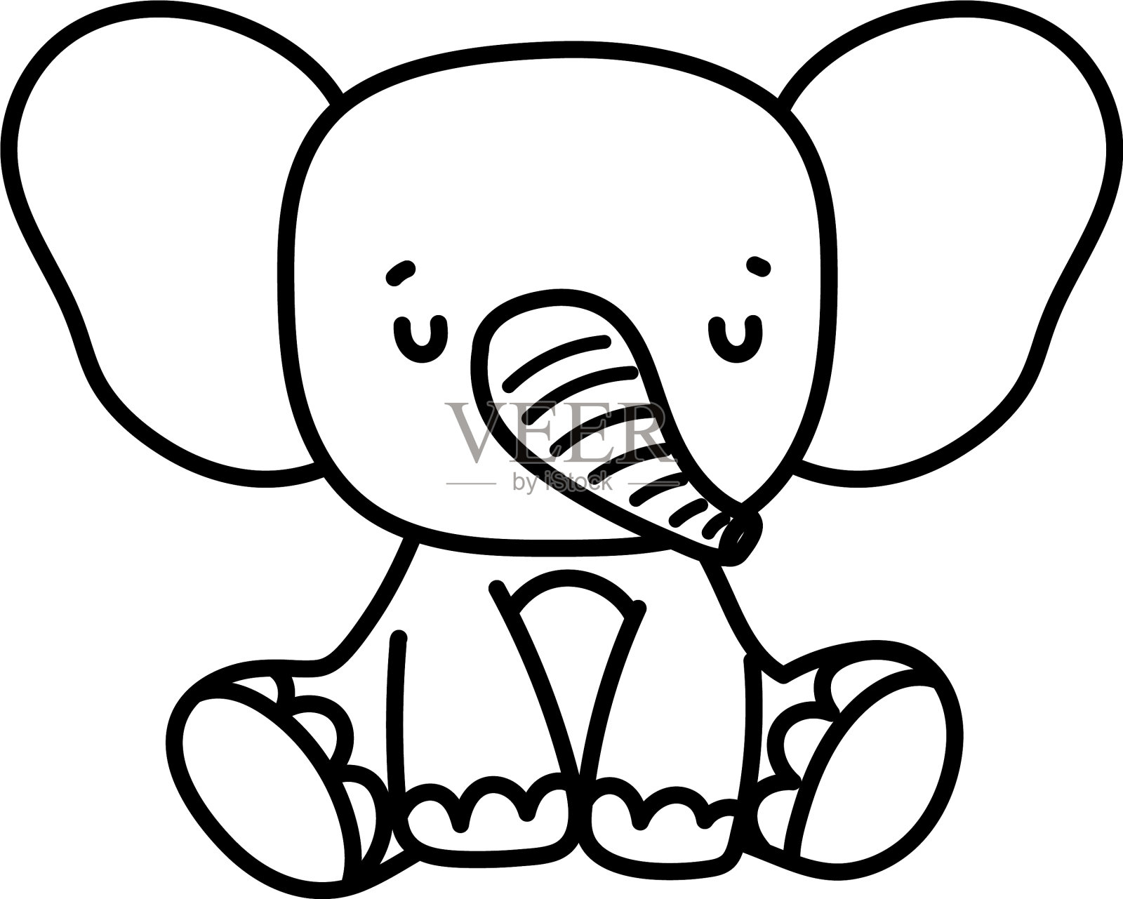 可爱的大象坐着野生动物卡通线设计元素图片