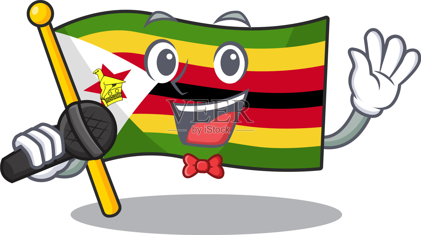 卡通津巴布韦国旗边唱边握插画图片素材