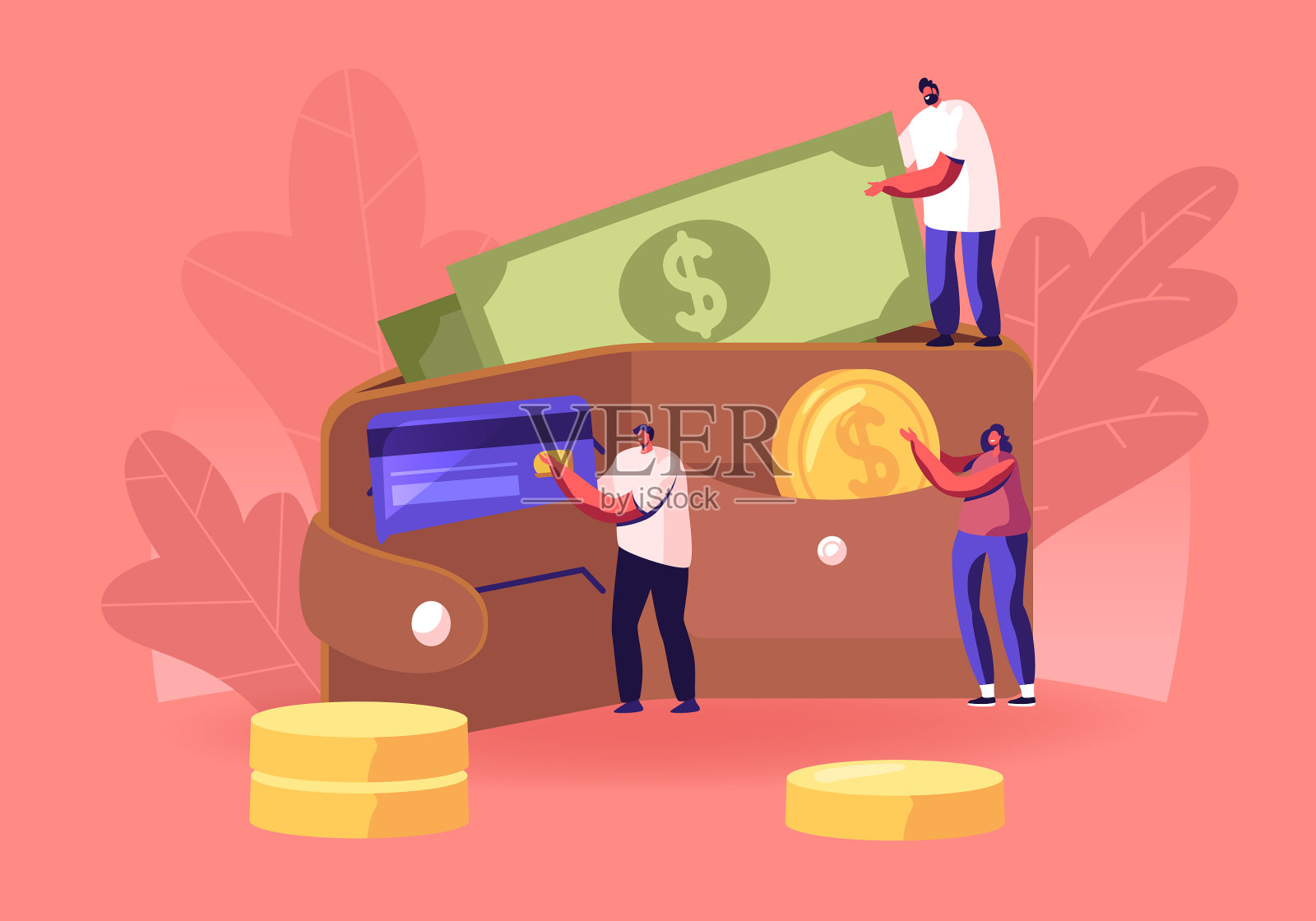 成功的商人会把钱放在大钱包里插画图片素材