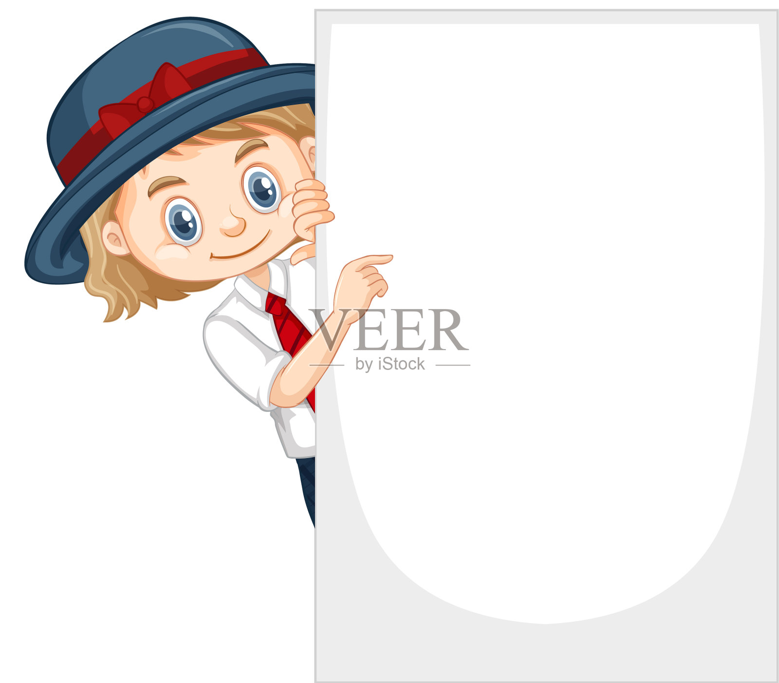 一个快乐的女孩拿着空白的黑板插画图片素材