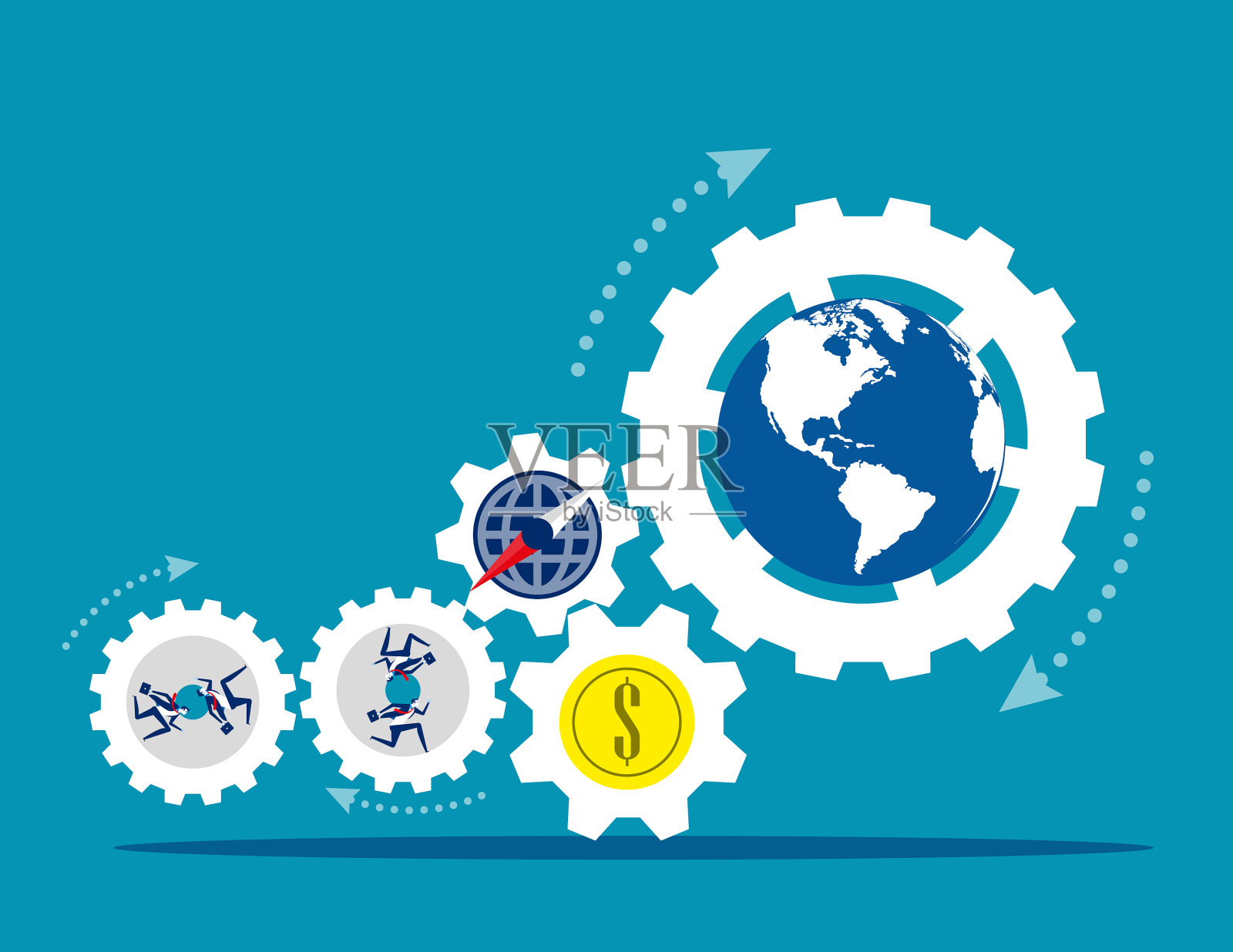 全球人用金钱旋转经济概念插画图片素材