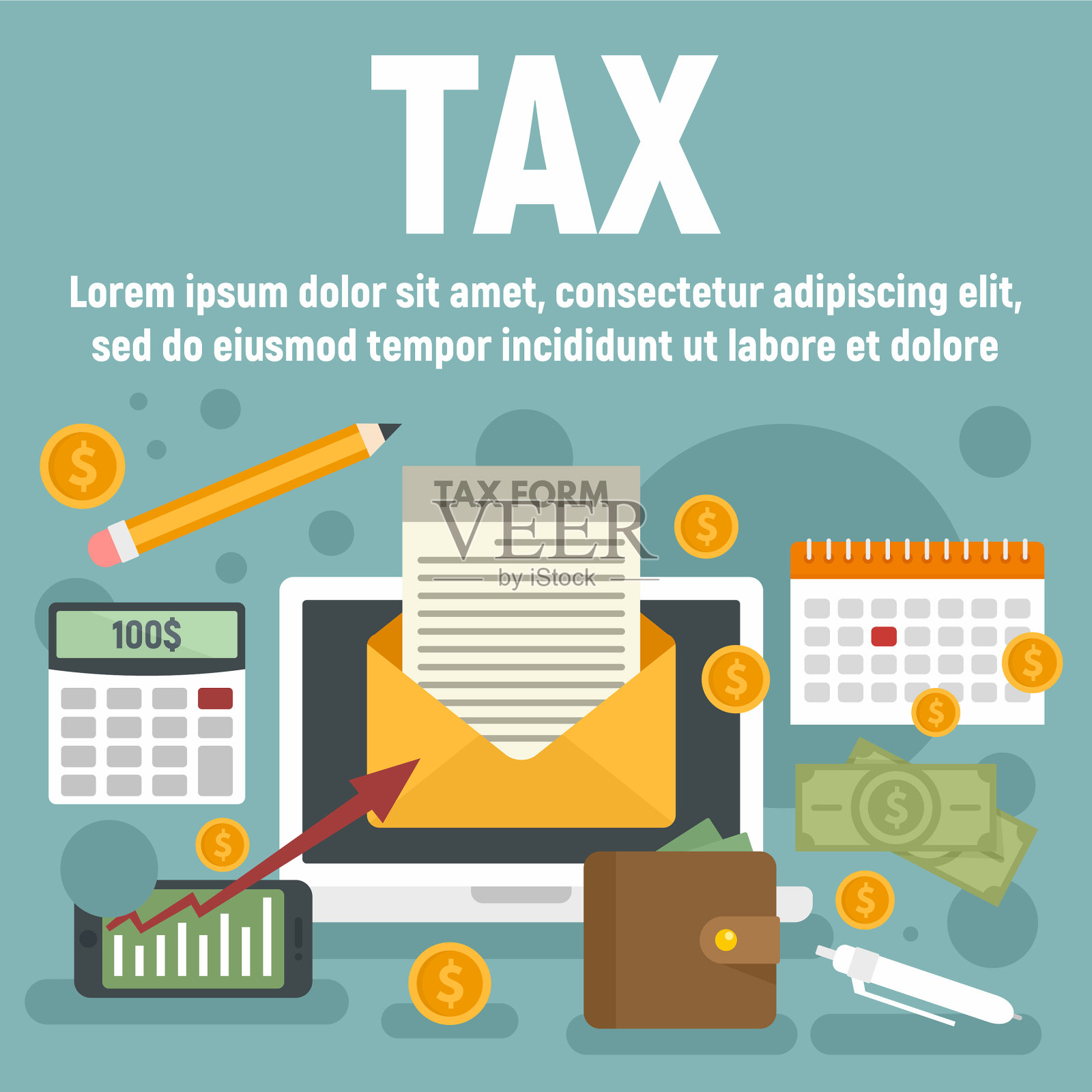 税务概念旗帜平坦风格插画图片素材