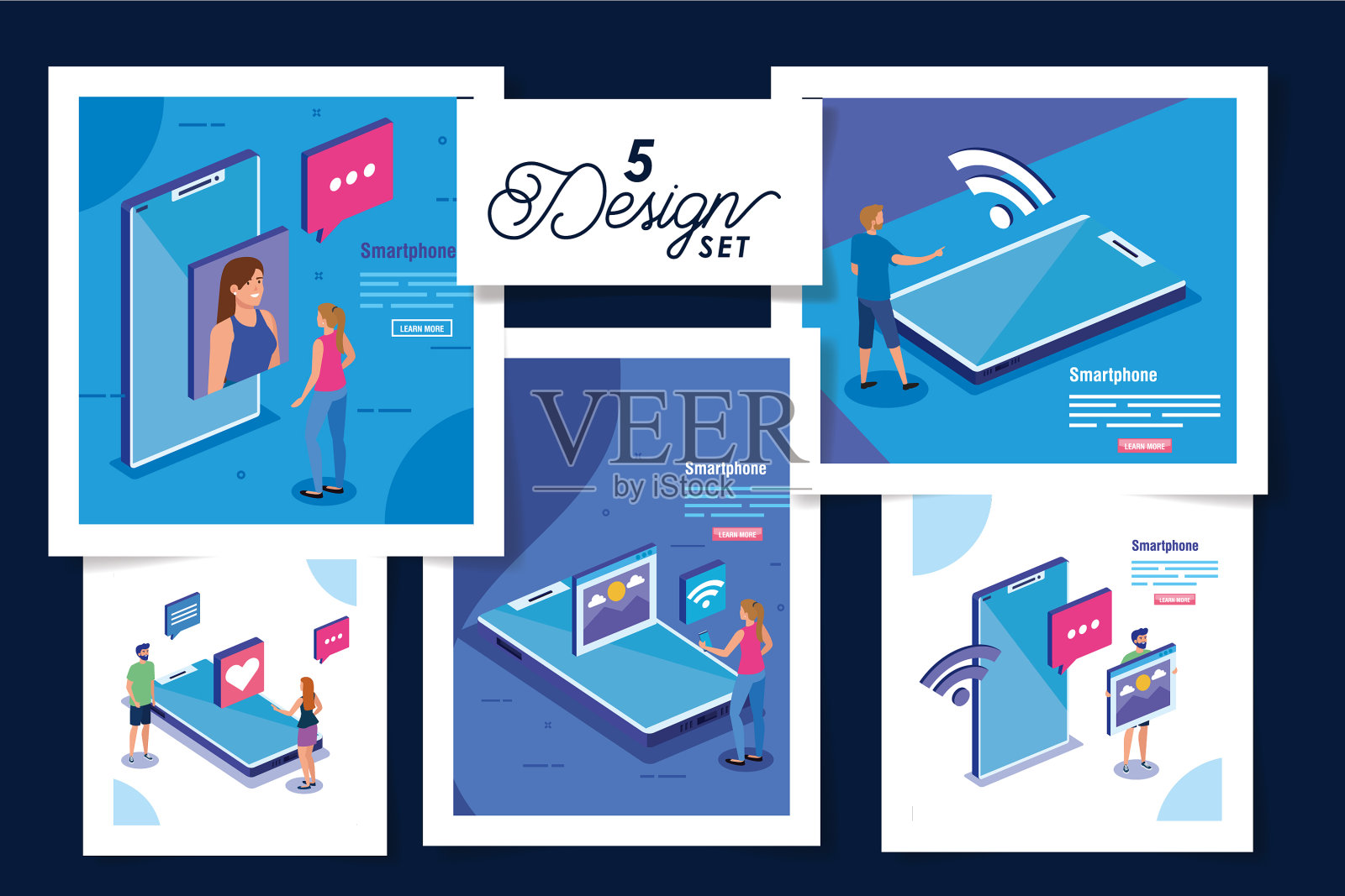 捆绑五人设计和社交图标素材