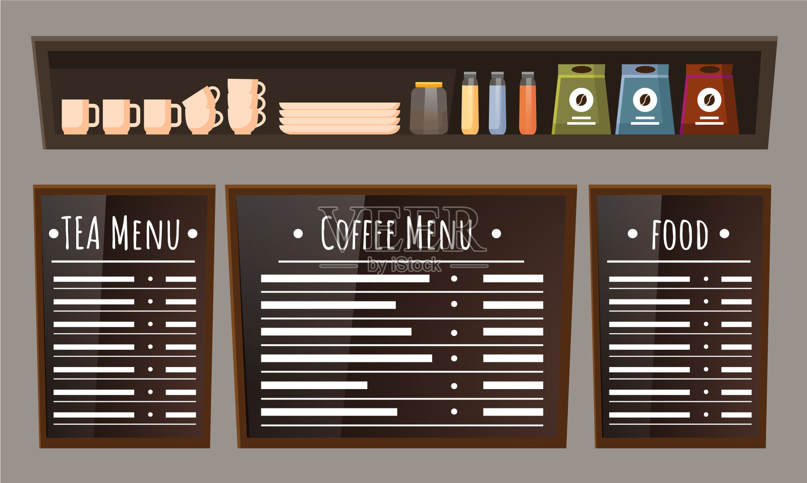咖啡馆内部菜单上有食物和咖啡插画图片素材