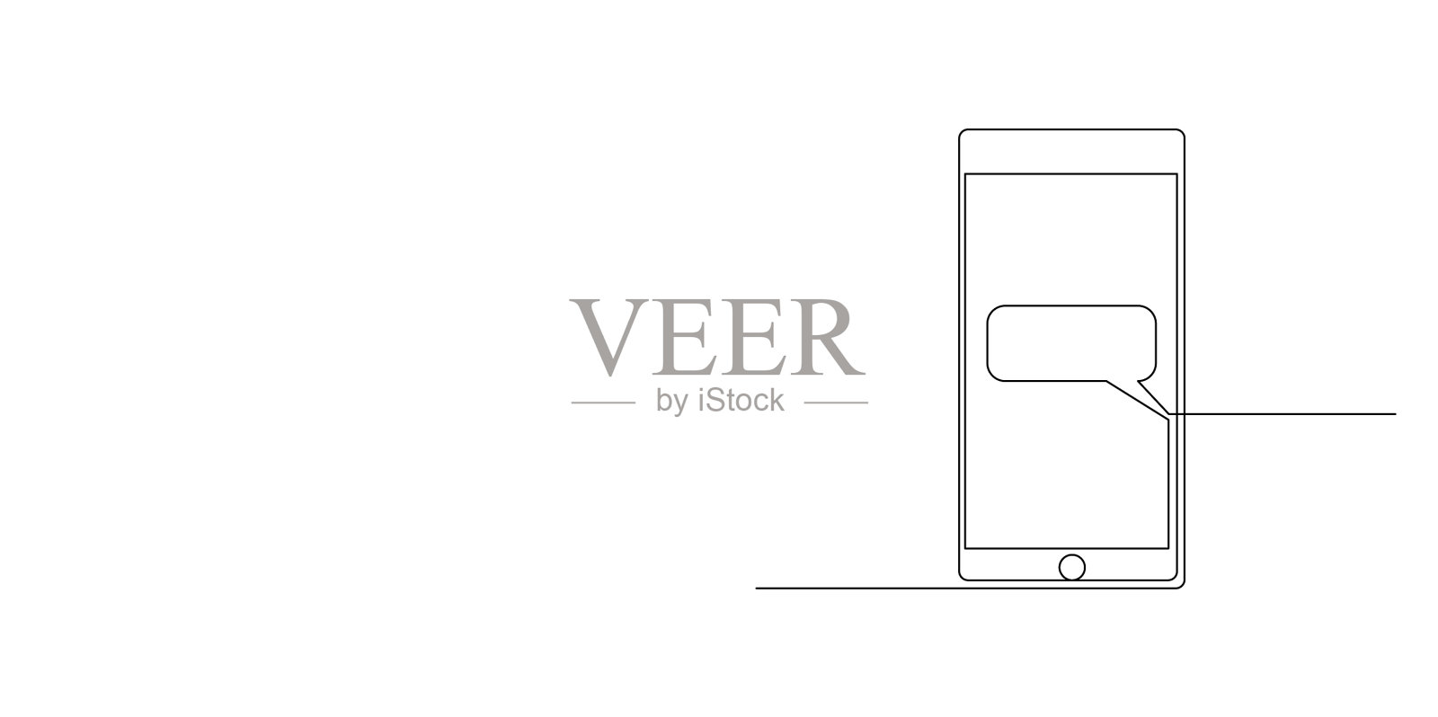 连续一行智能手机与对话框设计元素图片