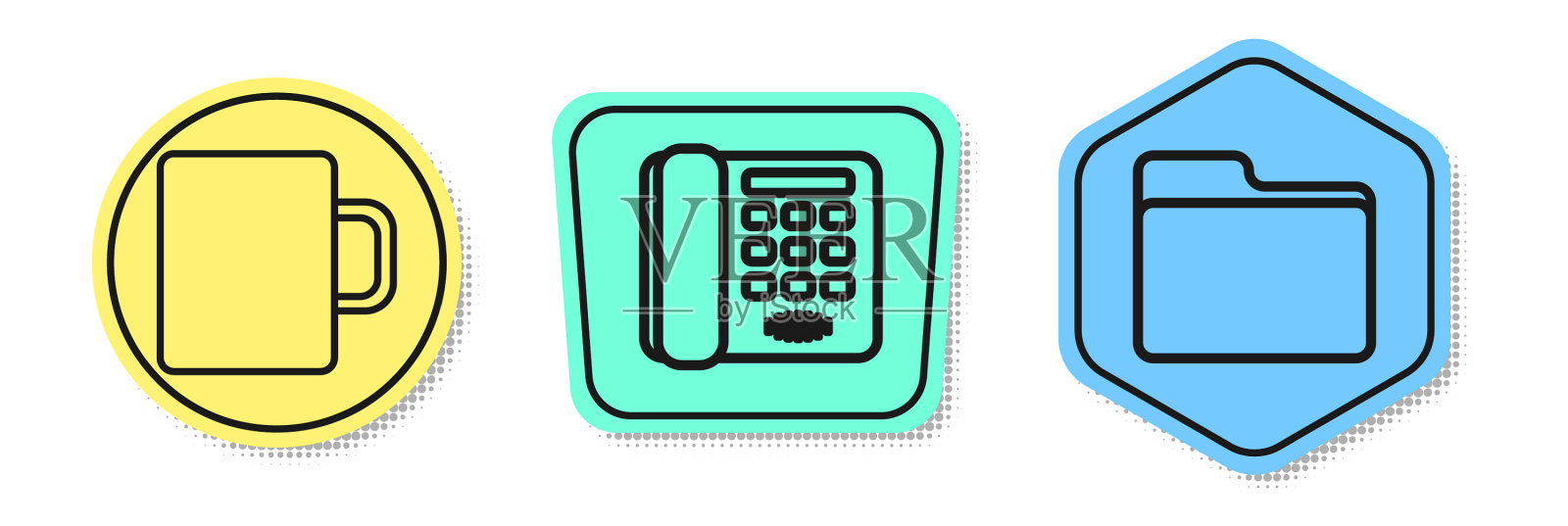 设置线咖啡杯电话和文件夹插画图片素材