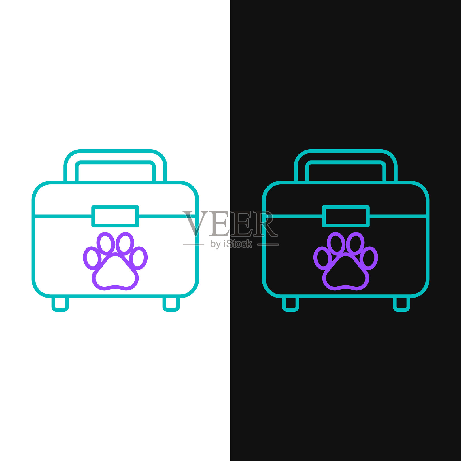 绿色和紫色线宠物急救箱图标插画图片素材