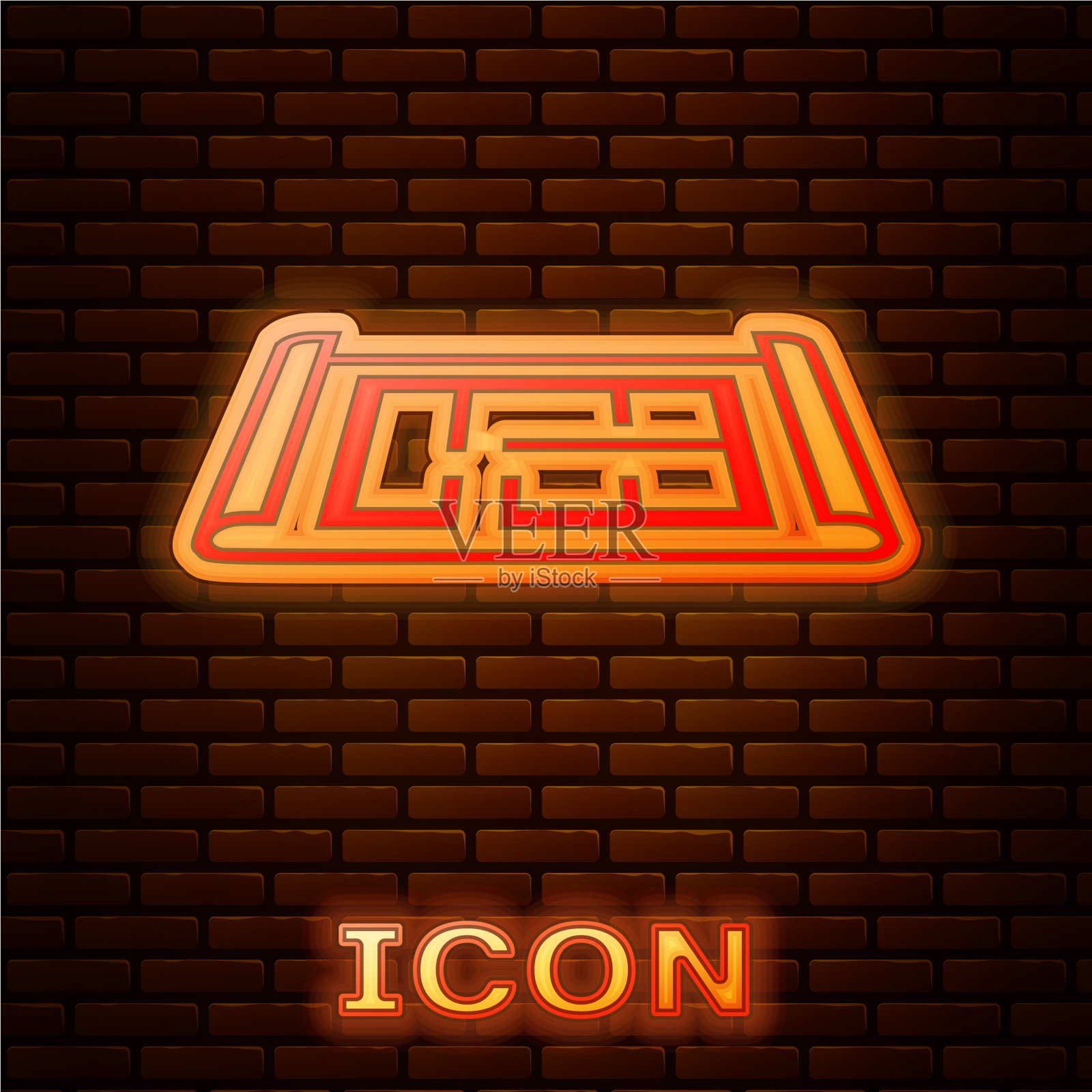 发光的霓虹灯房屋计划图标孤立在砖上图标素材