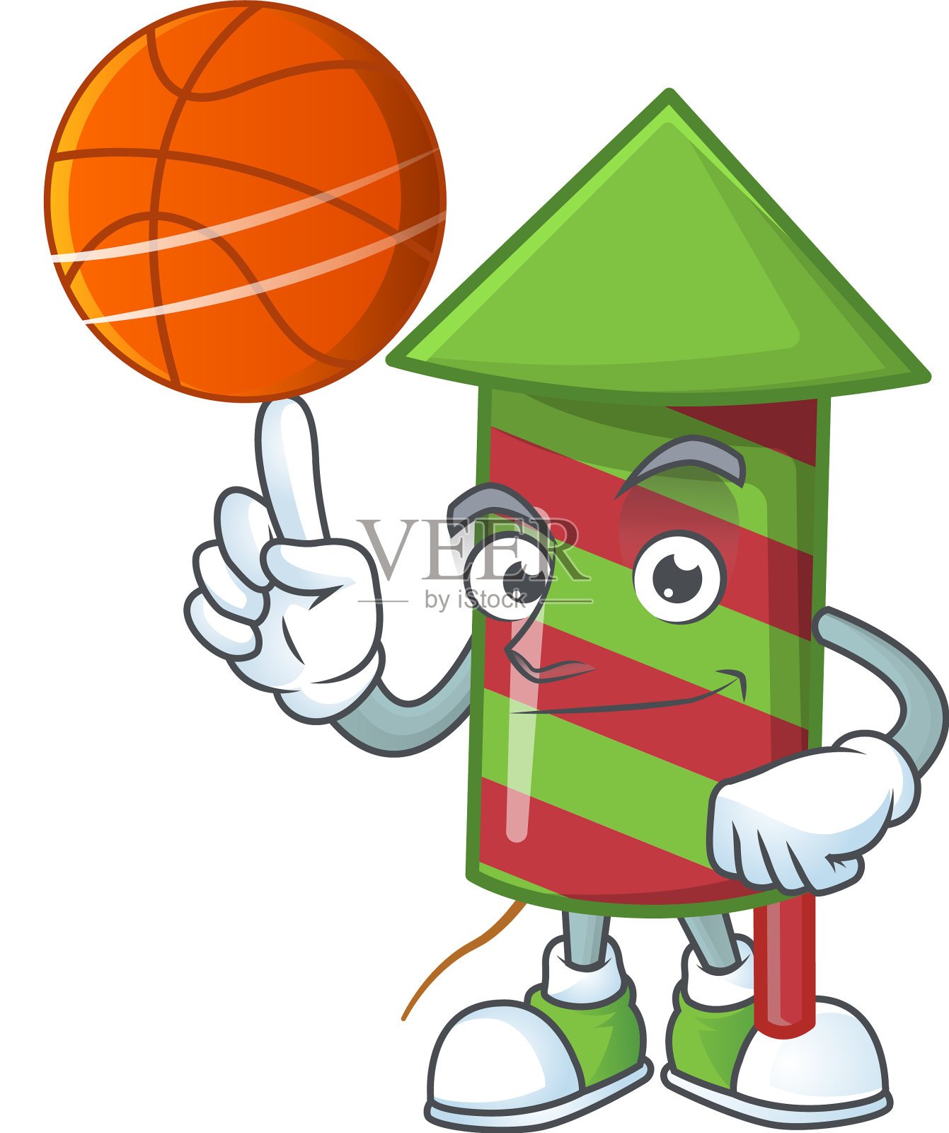 吉祥物绿条纹烟花火箭卡通设计元素图片