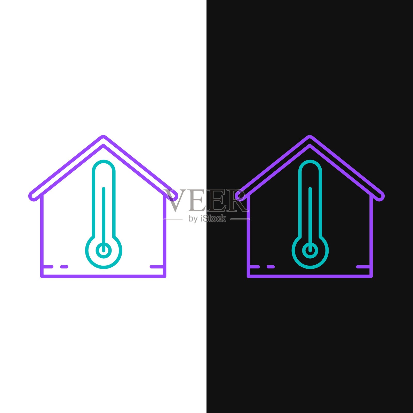 绿色和紫色线的房子温度图标插画图片素材