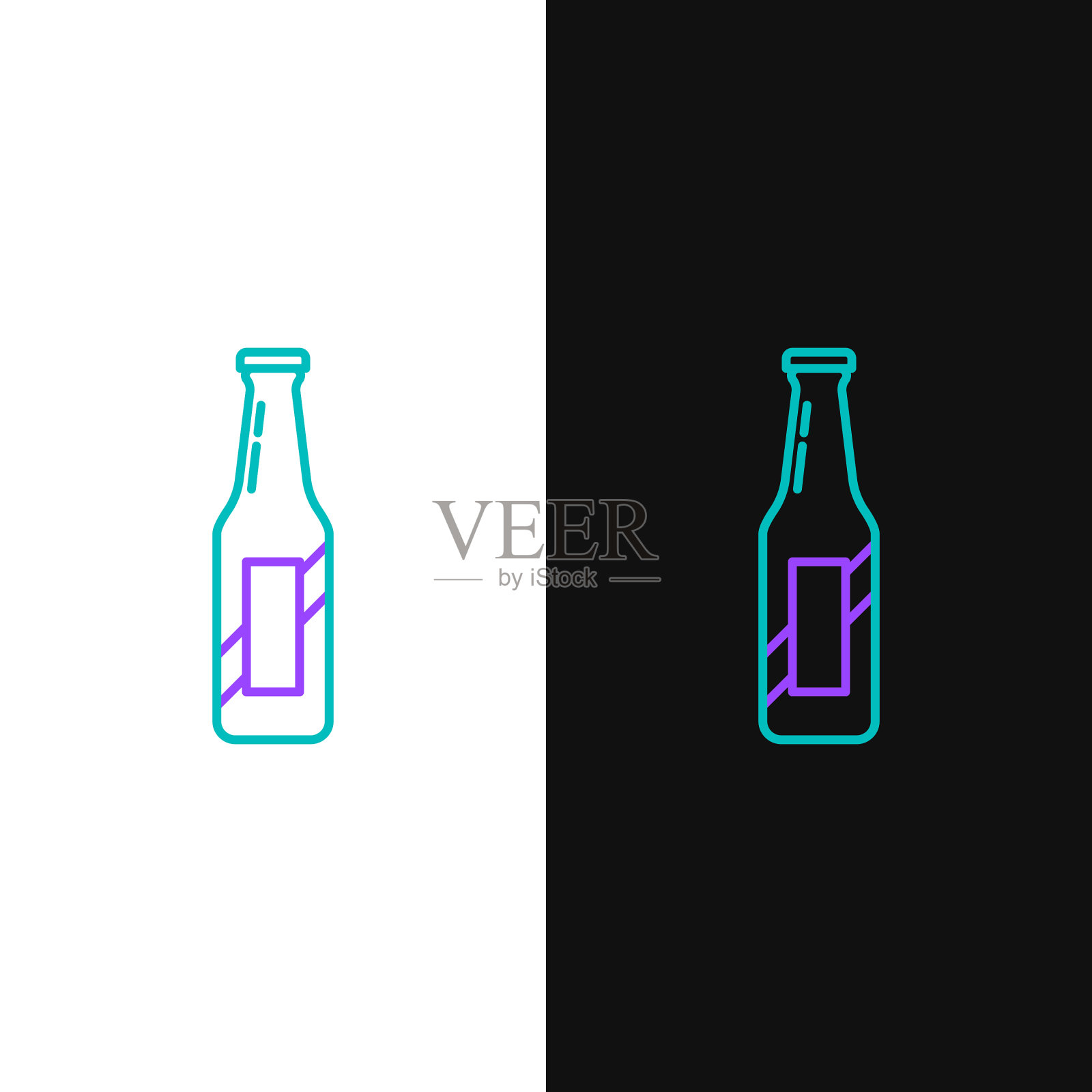 绿色和紫色线的啤酒瓶图标隔离上插画图片素材