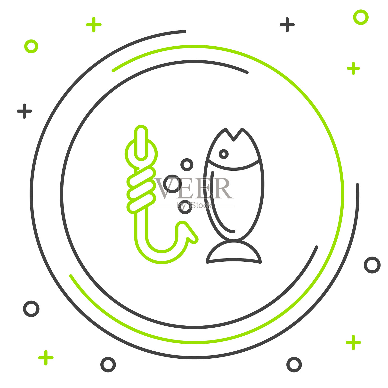 黑线和绿线钓鱼图标隔离上插画图片素材