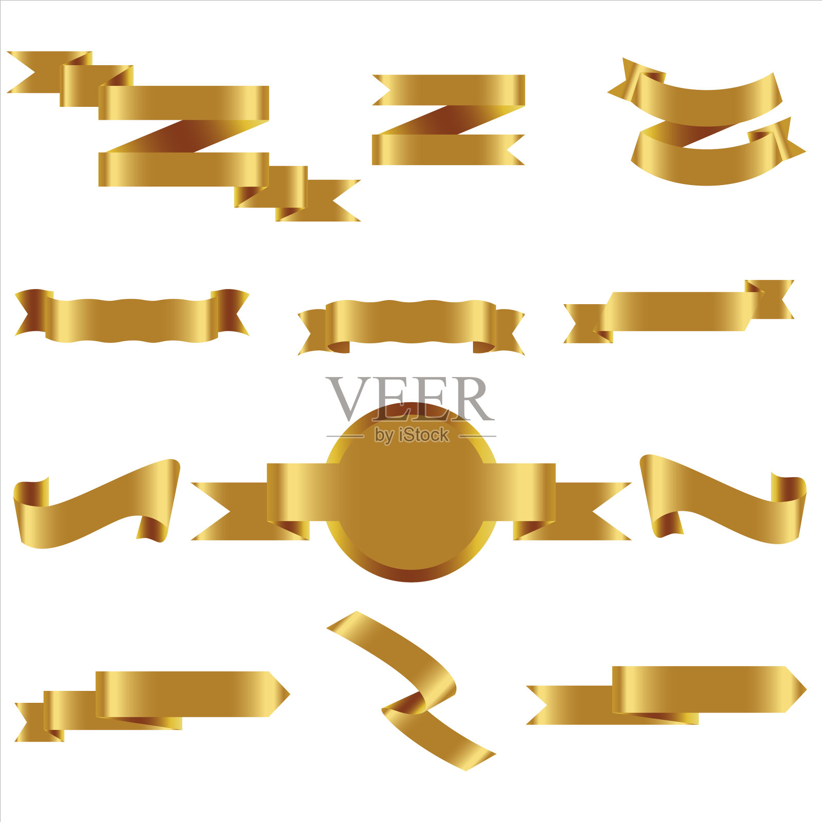 金丝带设置在孤立的庆祝和图标素材