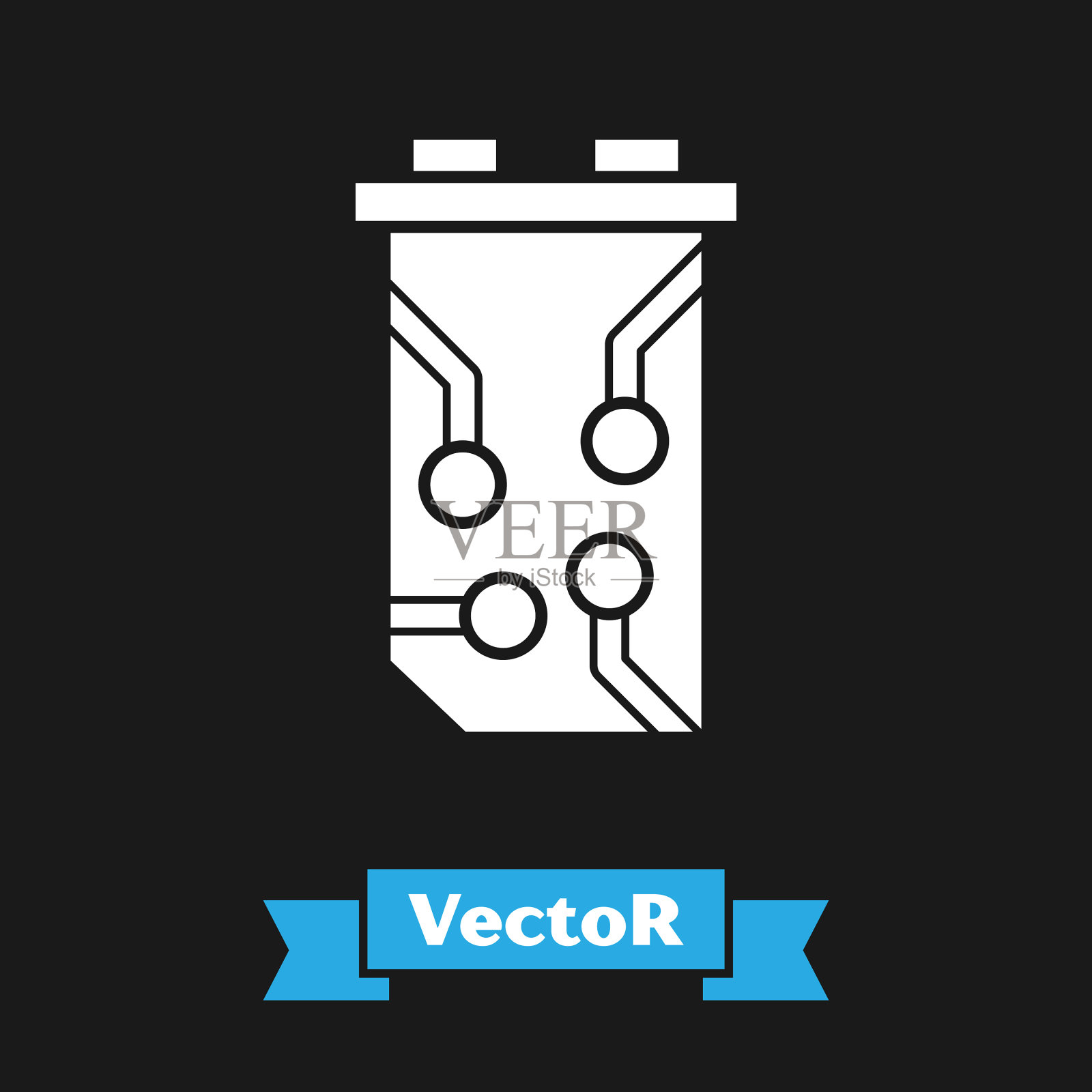 白色视频显卡图标隔离在黑色插画图片素材