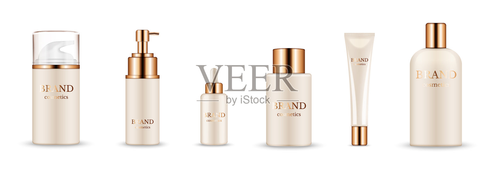 化妆瓶逼真的黄金包装插画图片素材