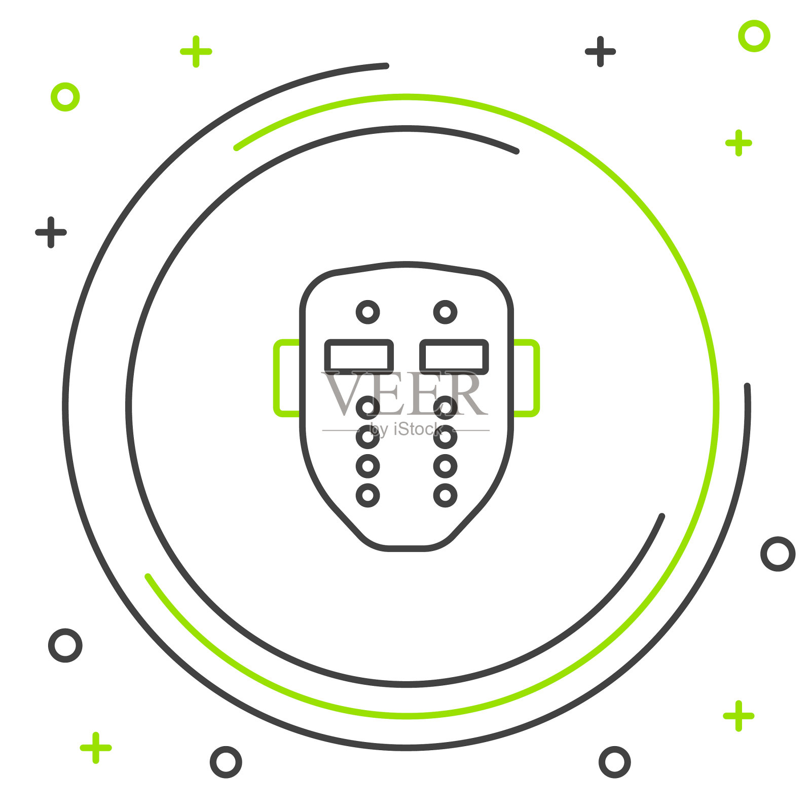 黑线和绿线冰球遮罩图标隔离上插画图片素材