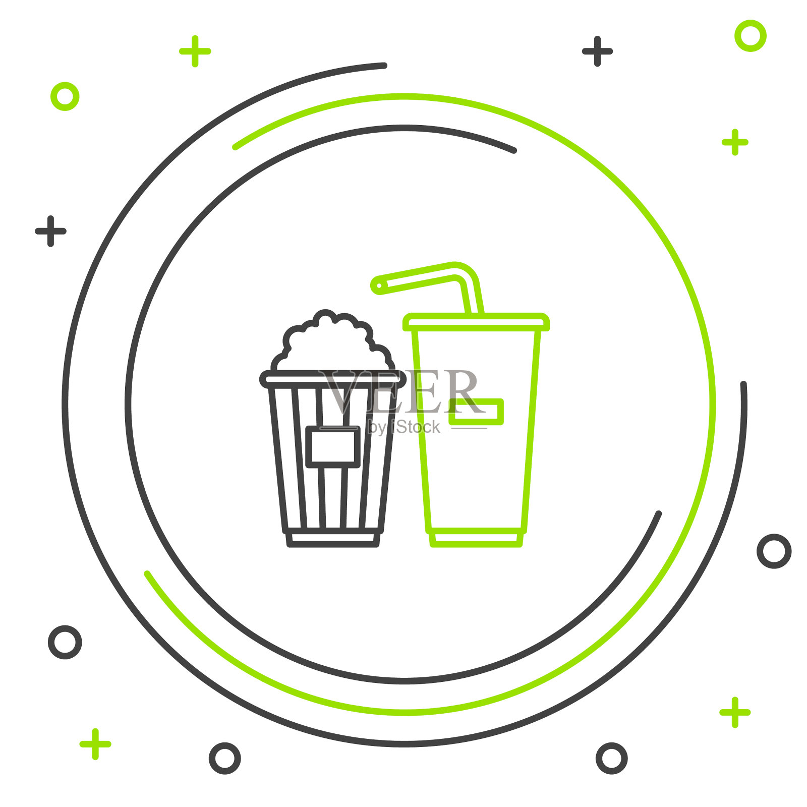 黑和绿线爆米花在纸板箱和插画图片素材