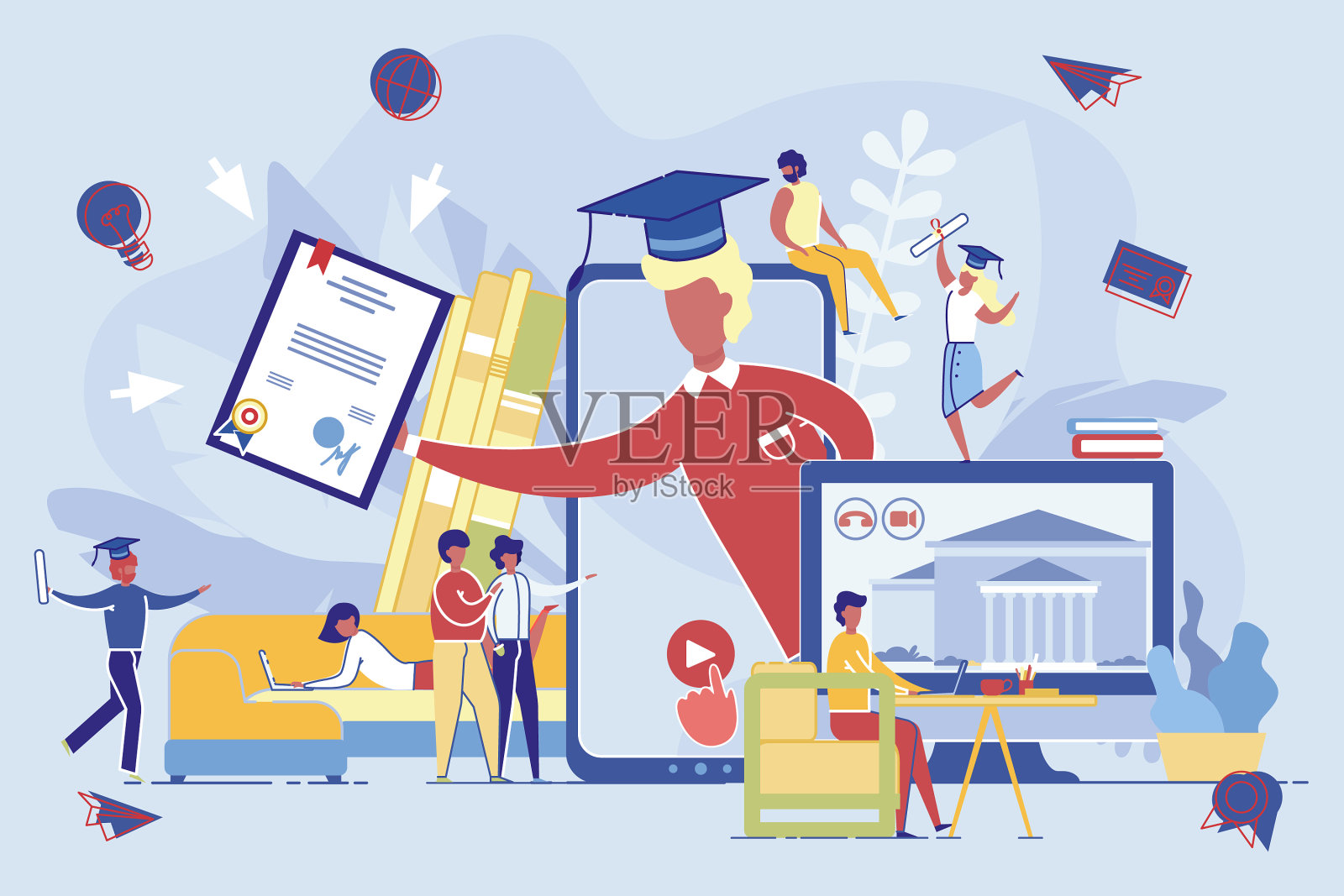 小组成员获得远程教育文凭插画图片素材