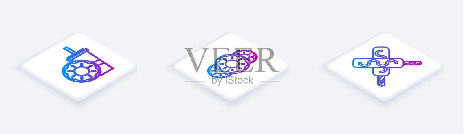 设置等距线纸玻璃与饮用吸管图标素材