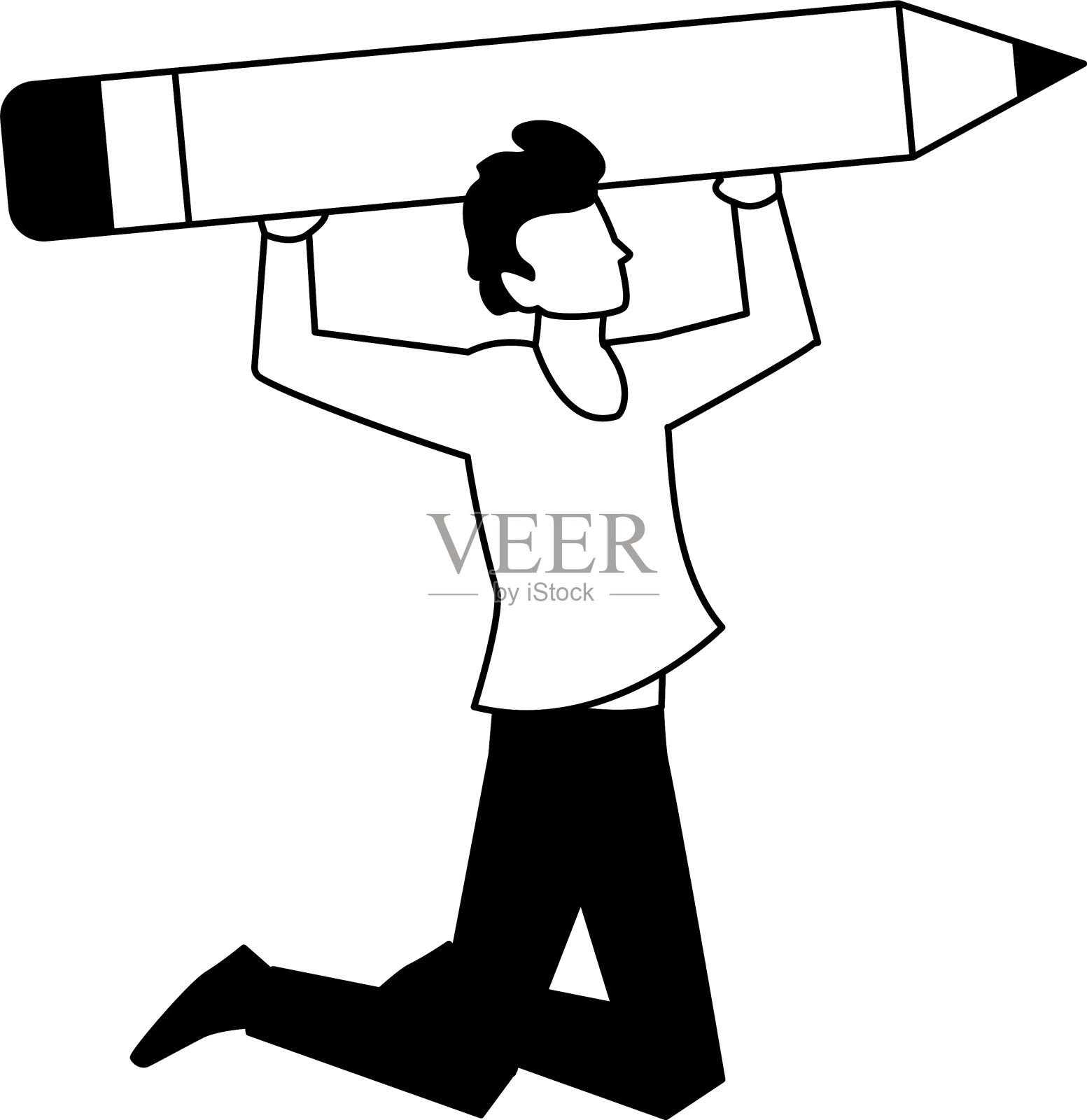 男人拿着铅笔在白色的背景上写字设计元素图片