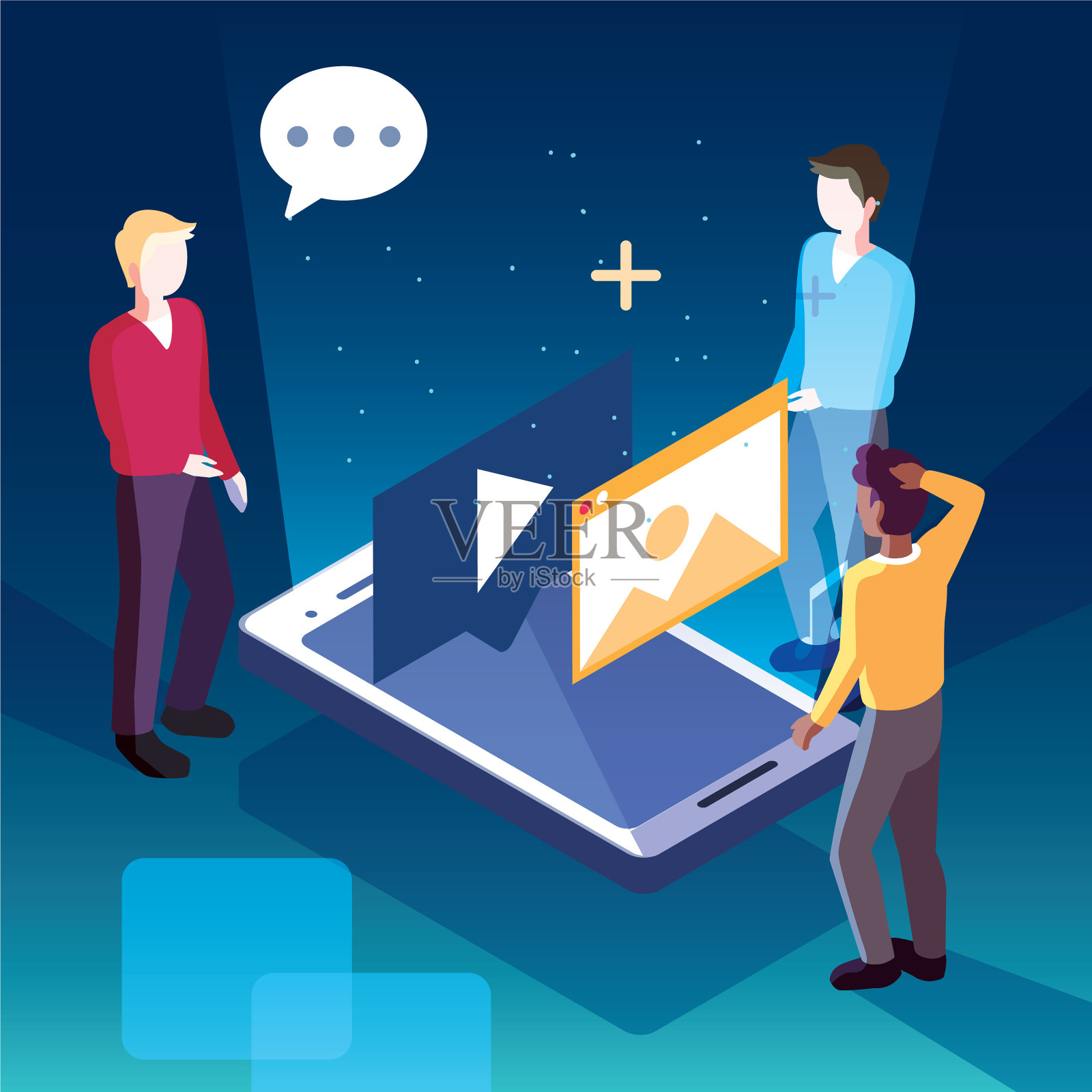 拥有智能手机屏幕和移动应用程序的男性插画图片素材