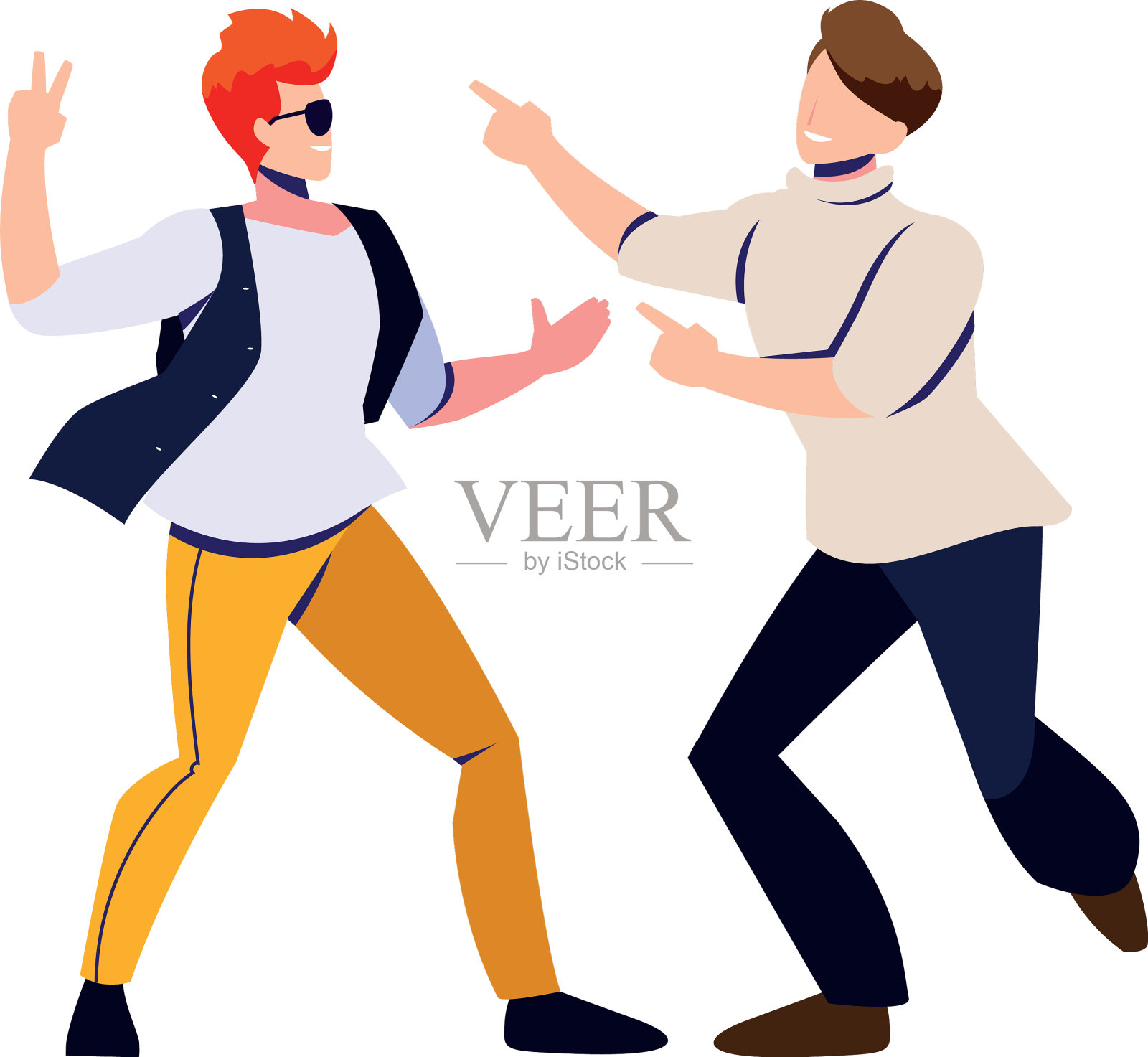 男人们在白色背景上摆姿势跳舞设计元素图片