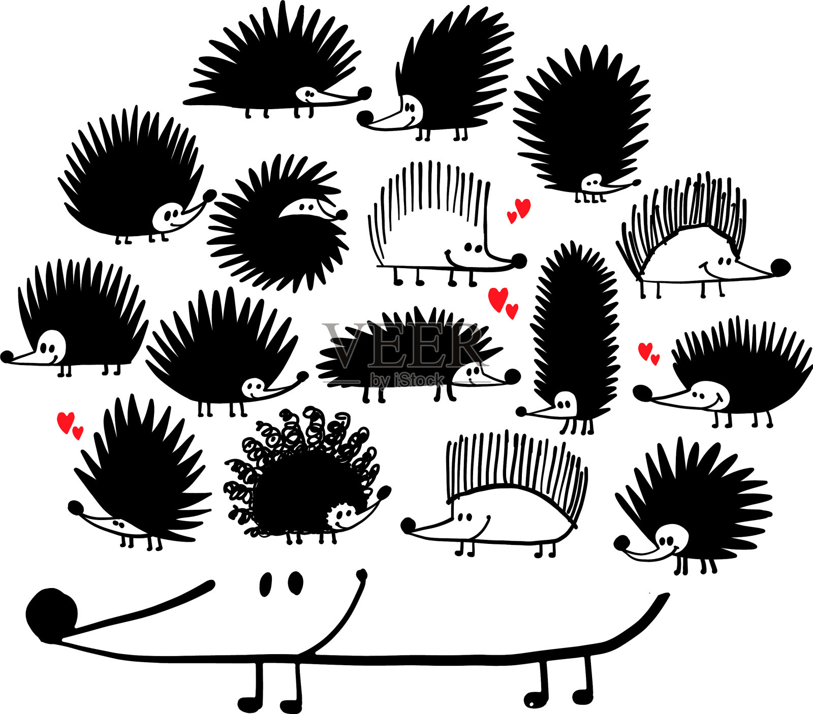 滑稽的刺猬家族黑色剪影给你设计元素图片