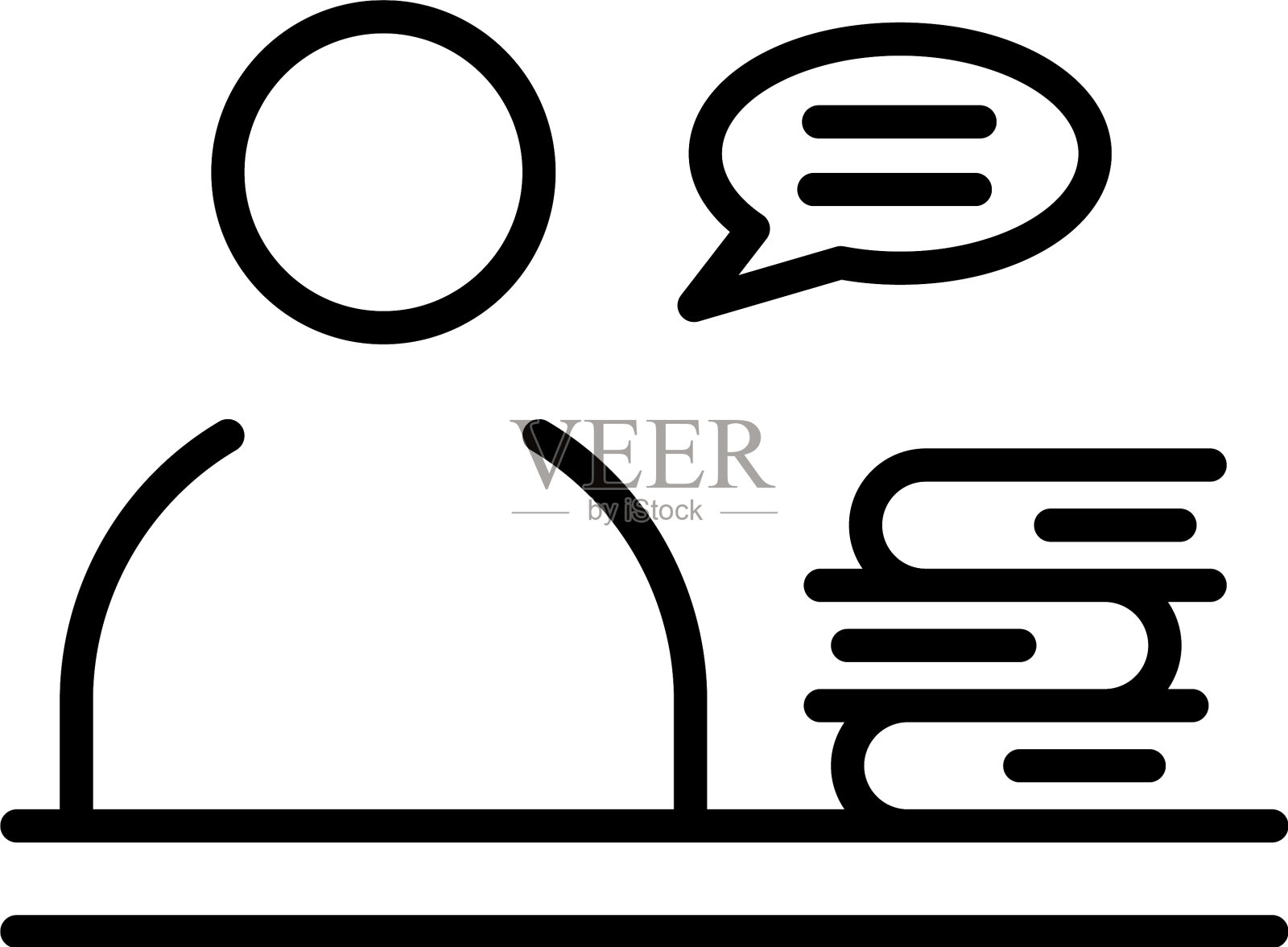 人靠近堆栈的书籍图标轮廓风格插画图片素材