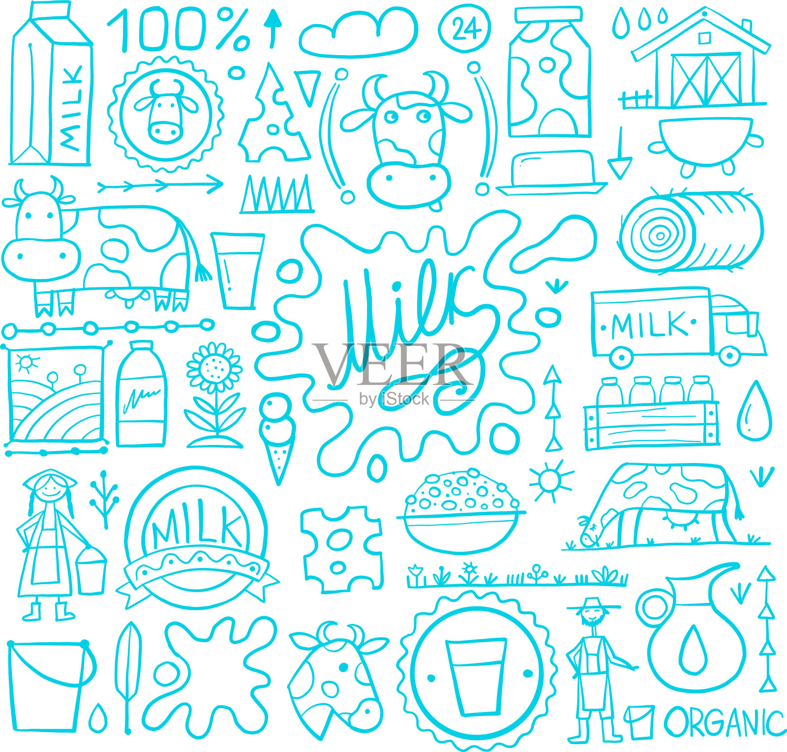 牛奶农场图标收集为您的设计插画图片素材