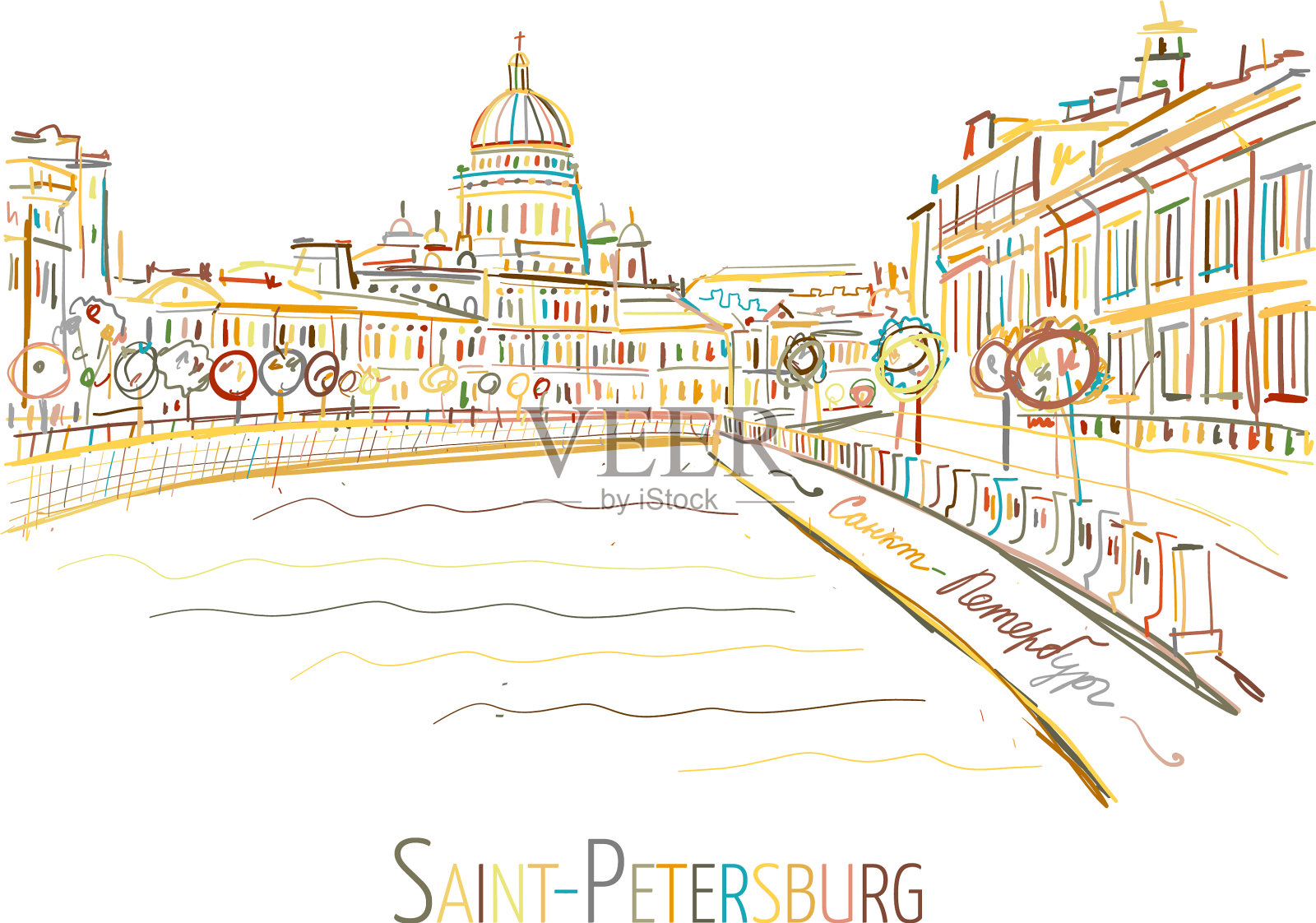 俄罗斯圣彼得堡为你的设计草图插画图片素材