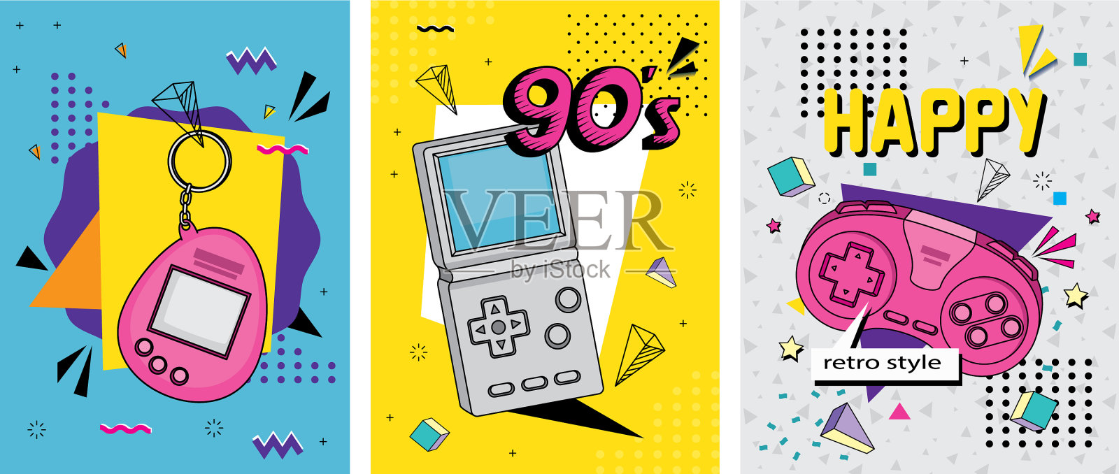 设置视频游戏和控制90复古图标素材