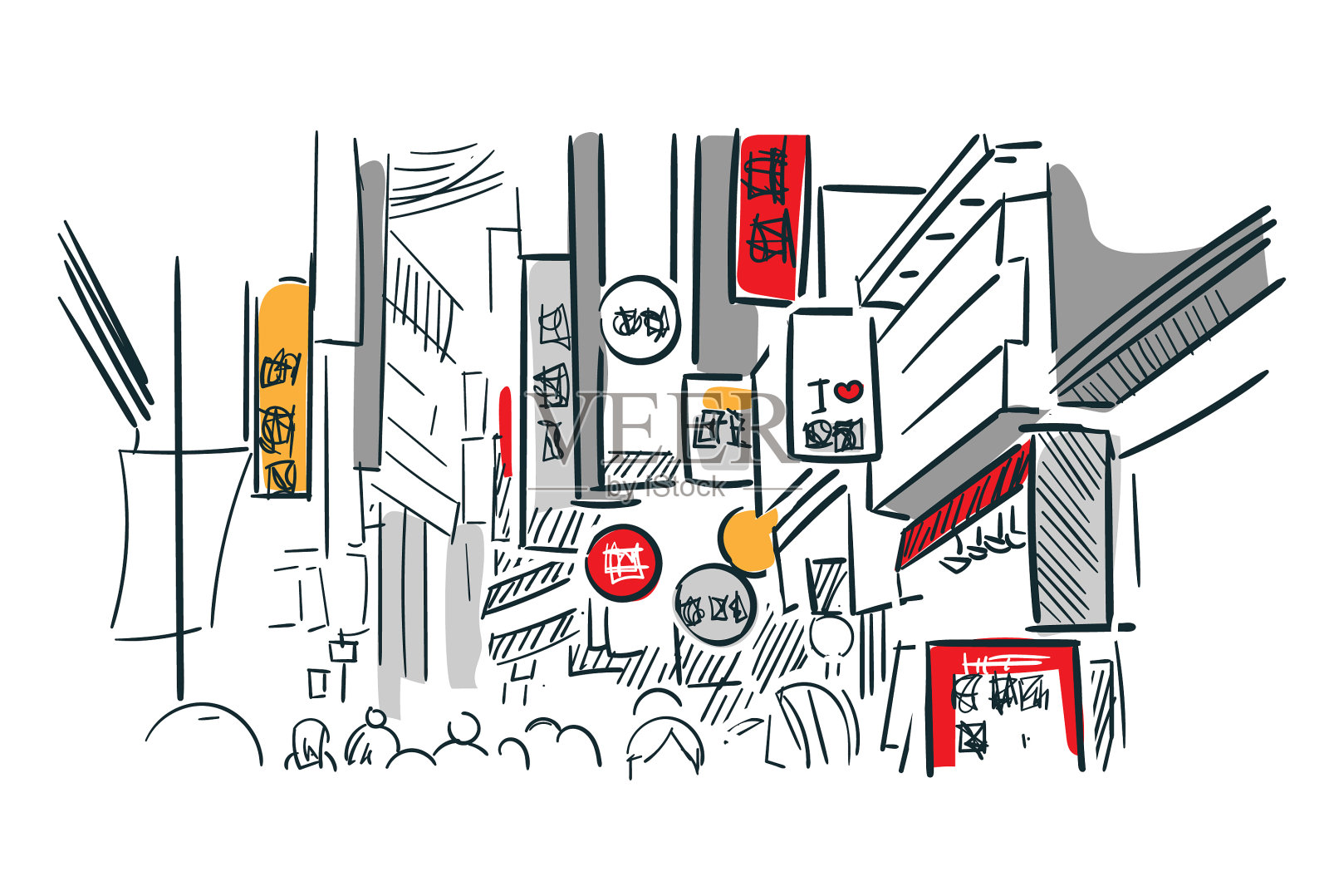 亚洲首尔街头写生城市设计元素图片