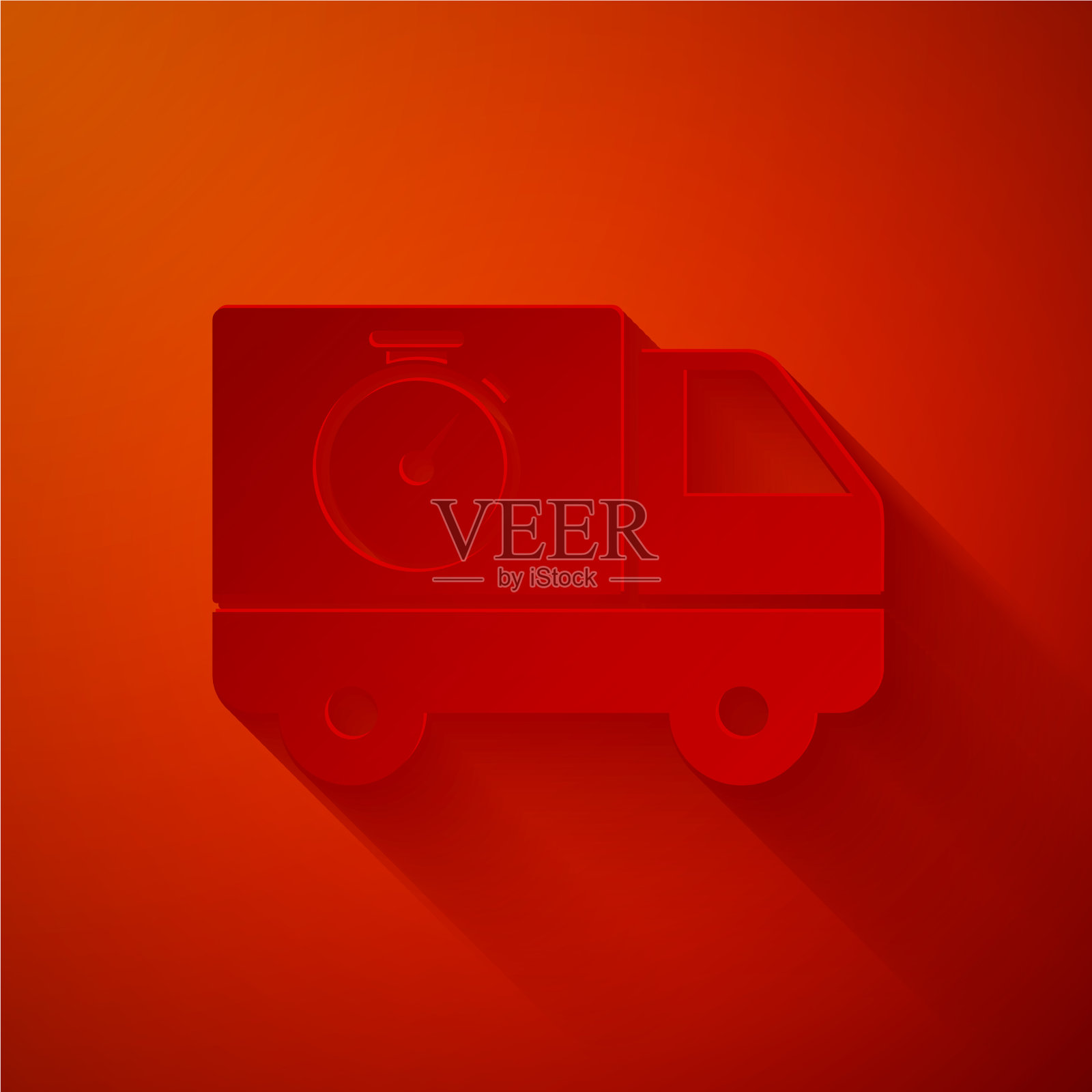 剪纸物流配送车和秒表插画图片素材