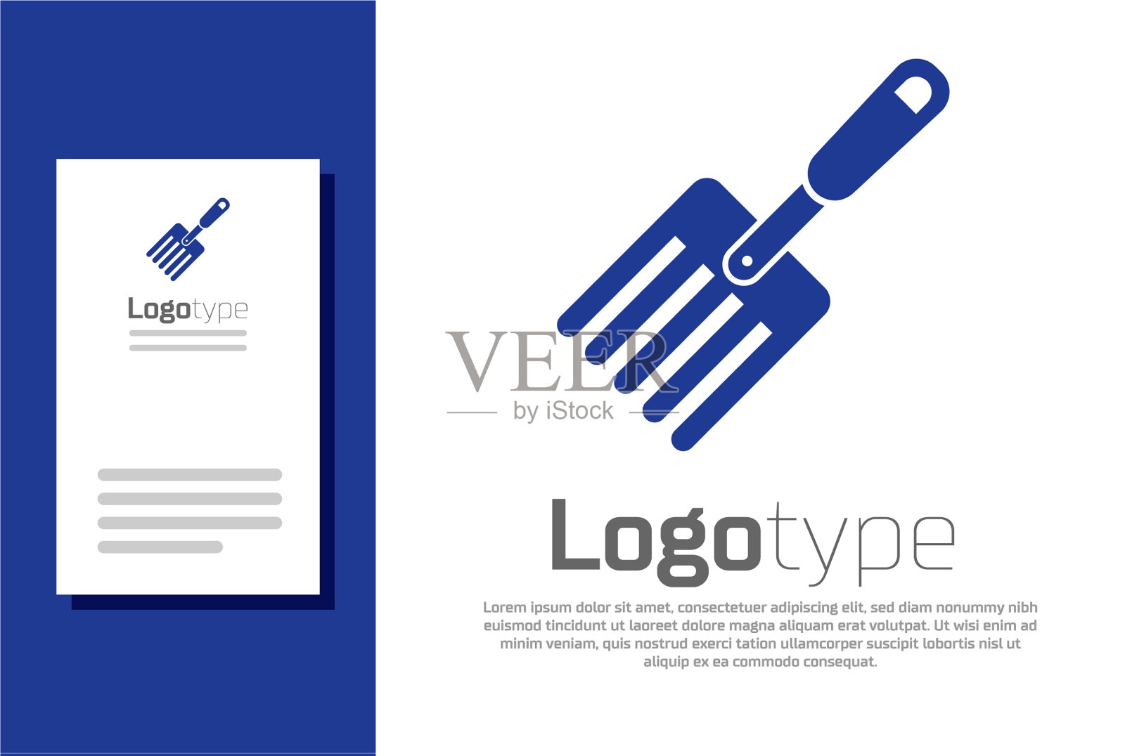 蓝色花园叉图标孤立在白色背景插画图片素材