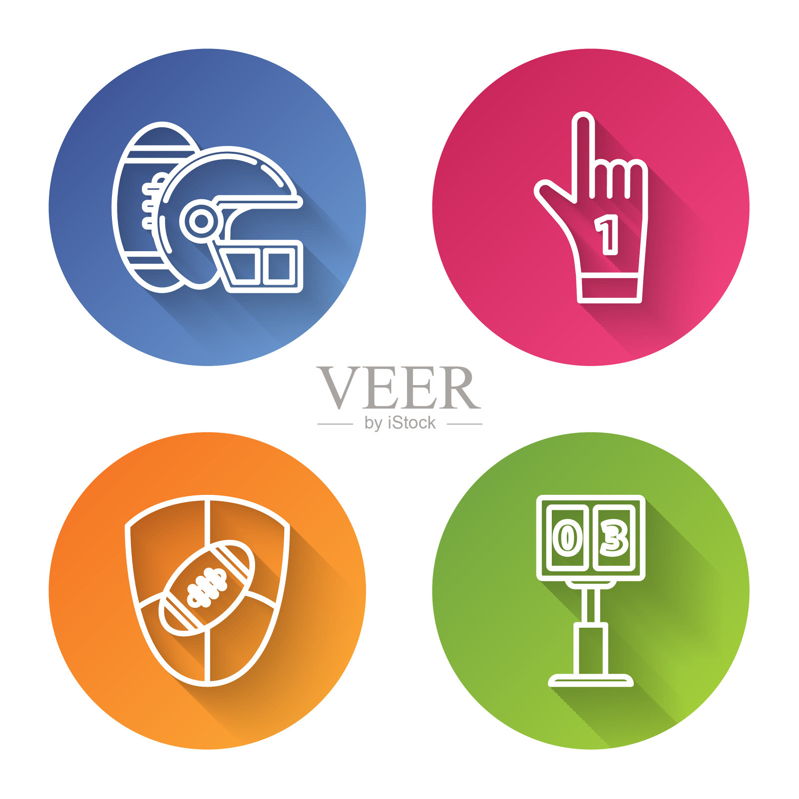 设定美式橄榄球和头盔号码图标素材