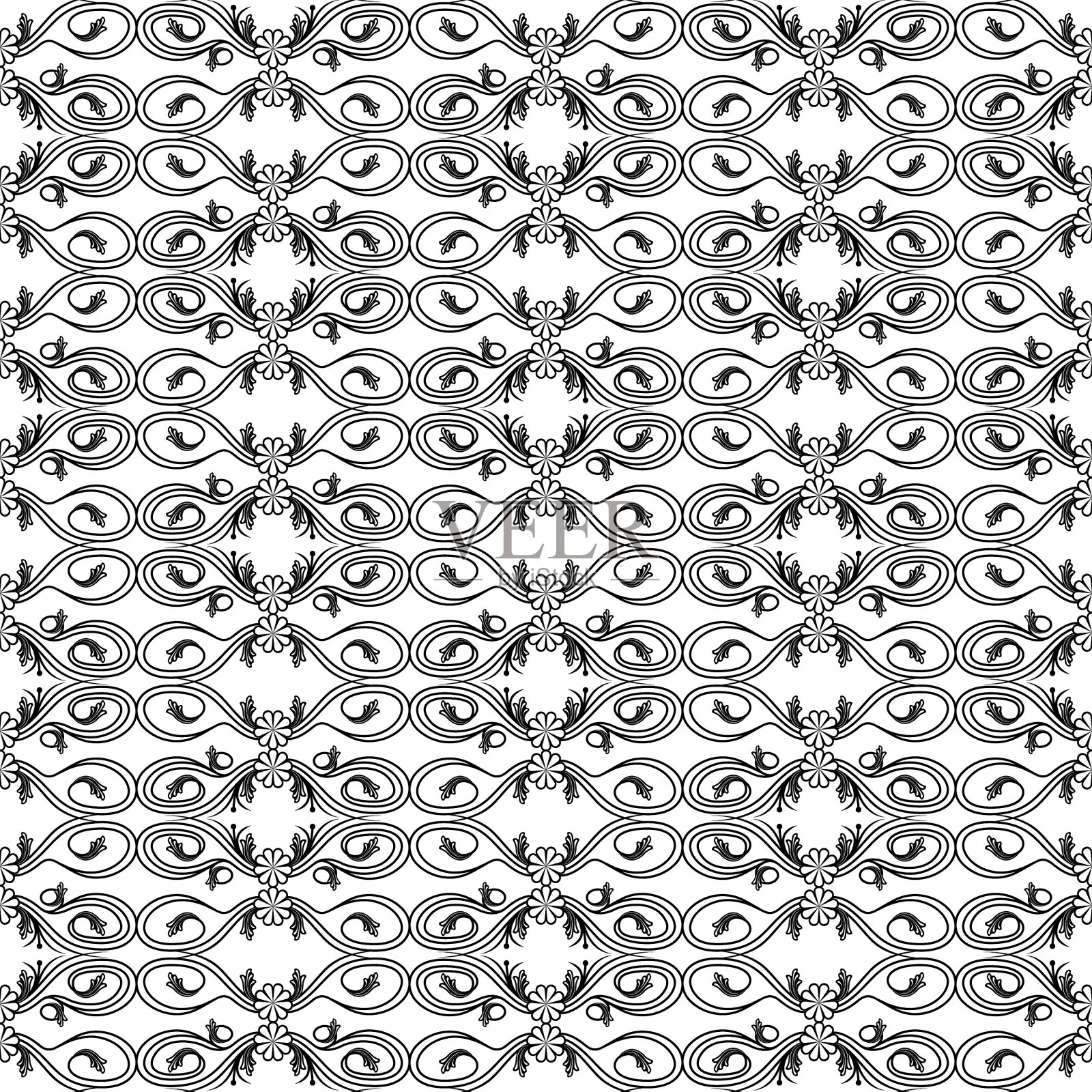 无缝模式与黑色花卉元素插画图片素材