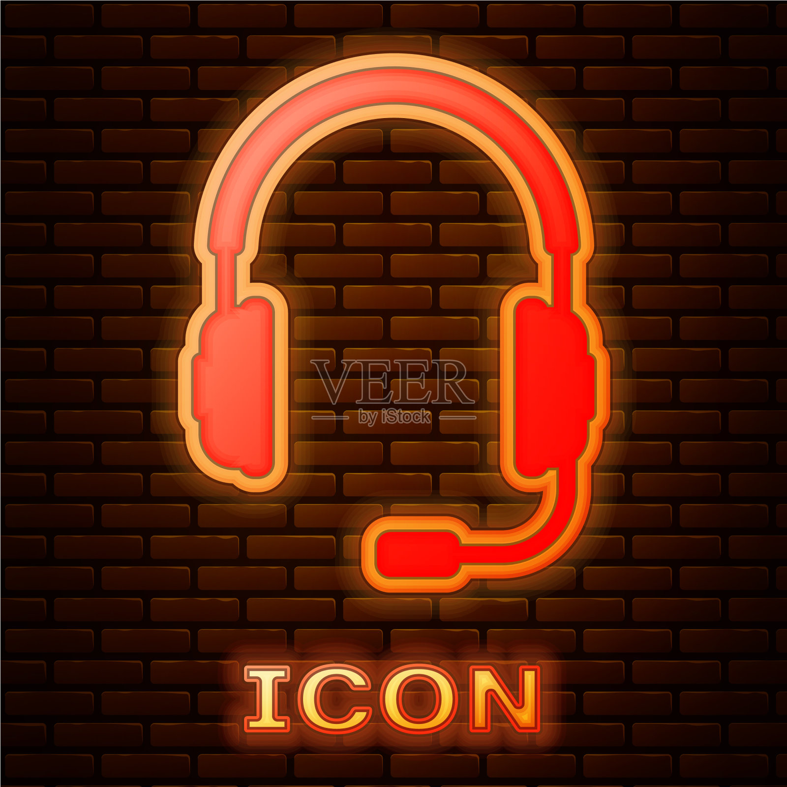 发光的霓虹灯耳机与麦克风图标图标素材