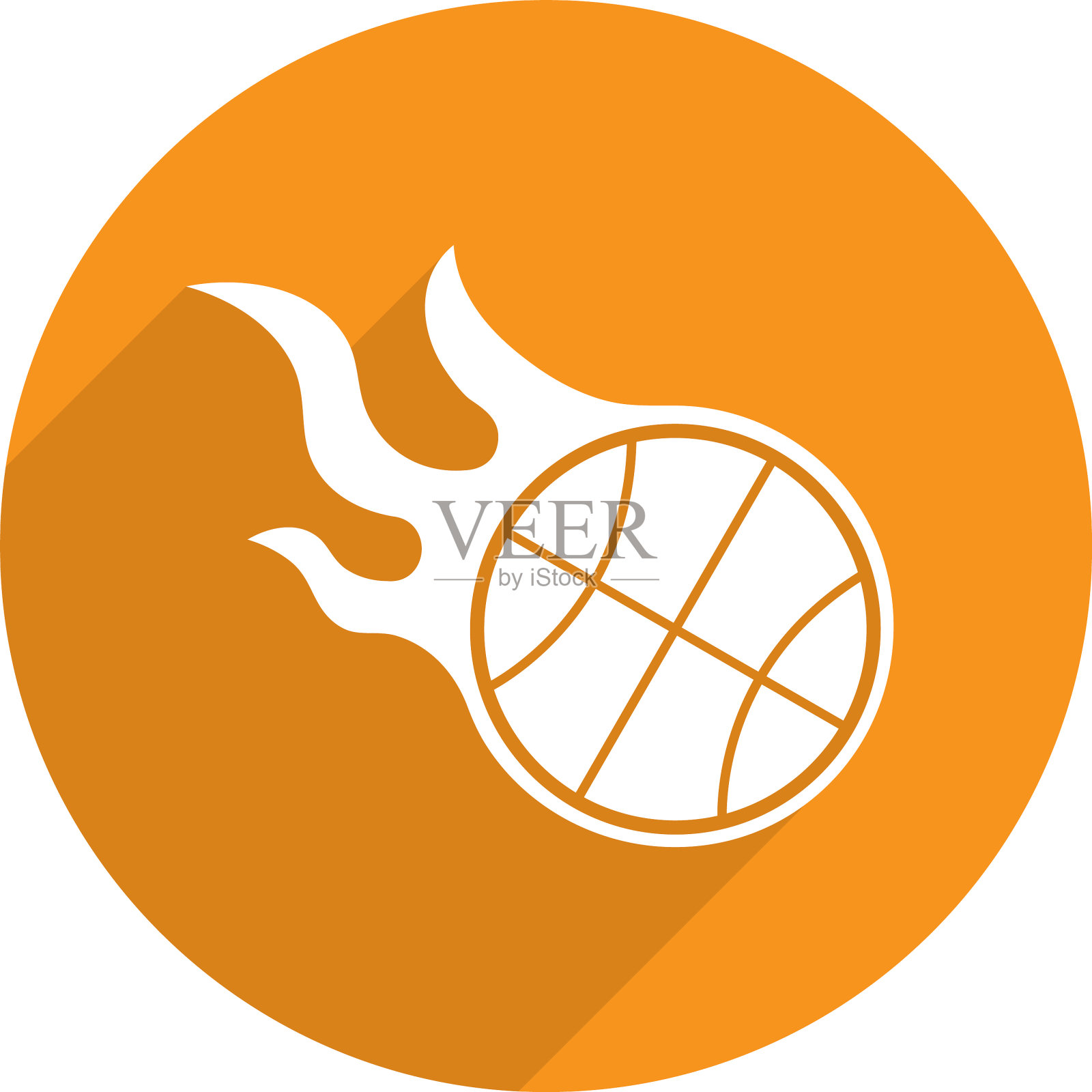 燃烧篮球平面设计长影子图标素材