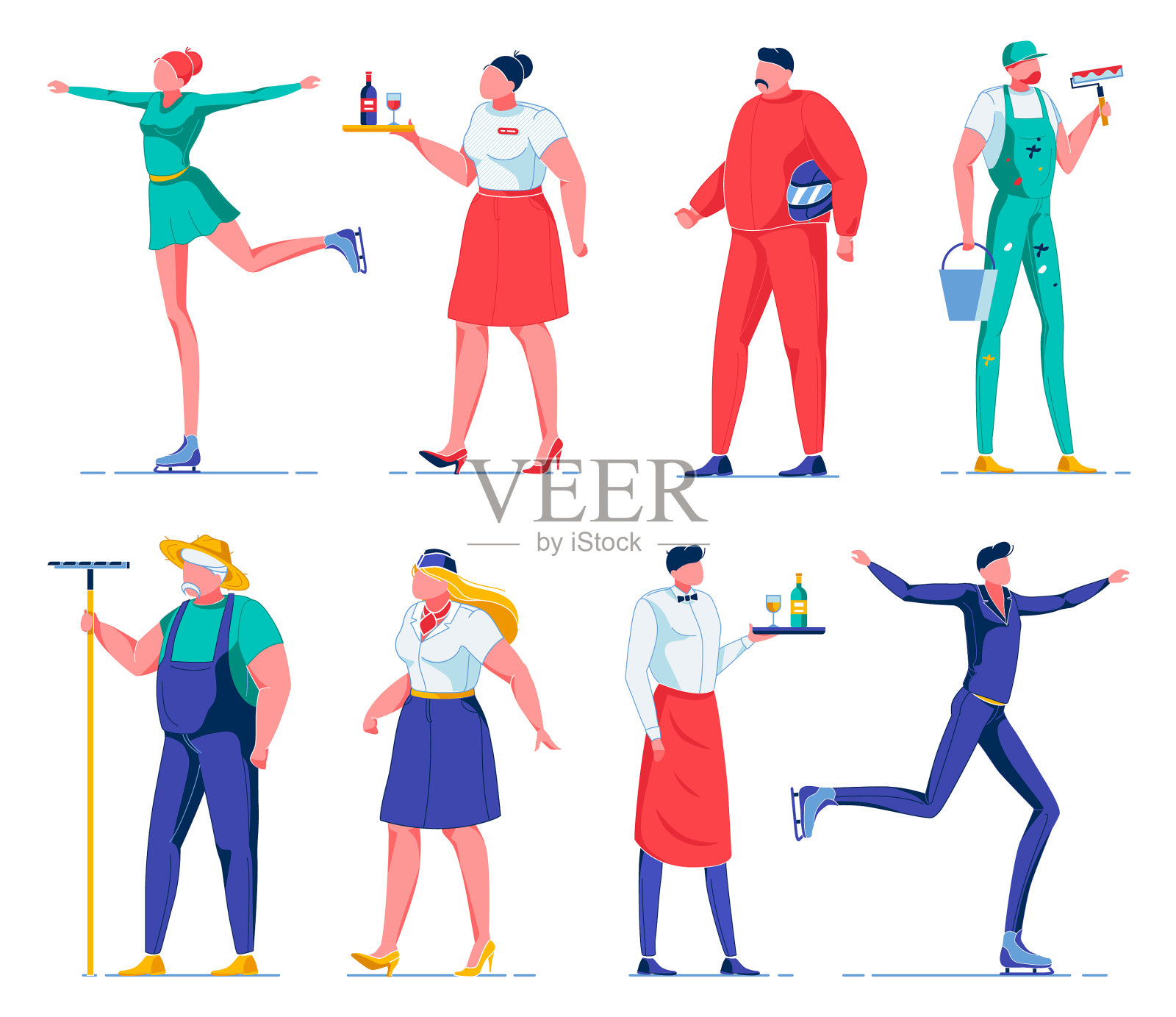 扁平化女子花样滑冰女招待端着托盘插画图片素材