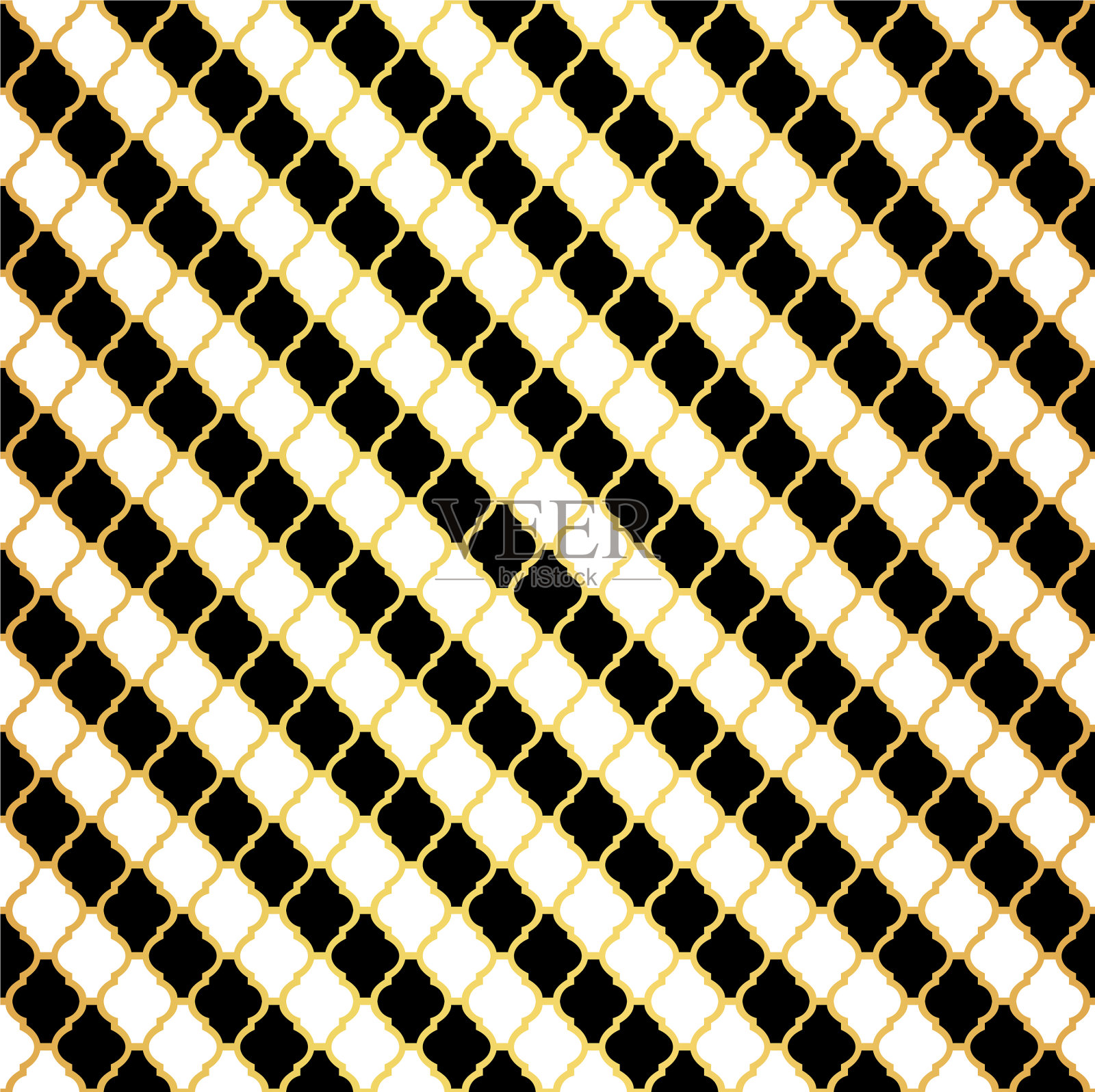 金色和黑色摩洛哥图案瓷砖图案插画图片素材