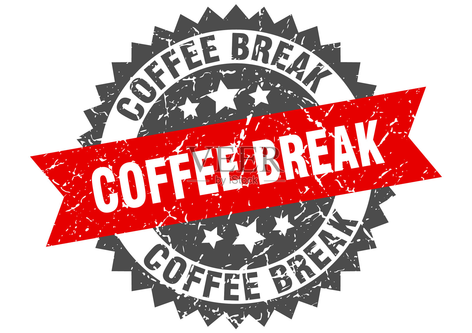 咖啡休息时间的垃圾邮票和红带咖啡插画图片素材