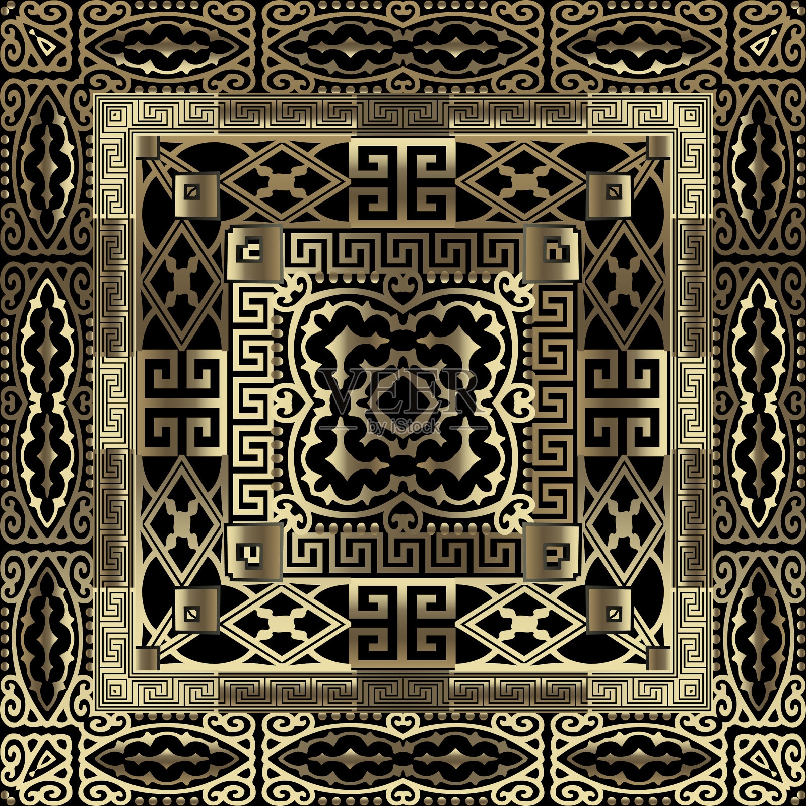 黄金三维几何希腊无缝图案插画图片素材