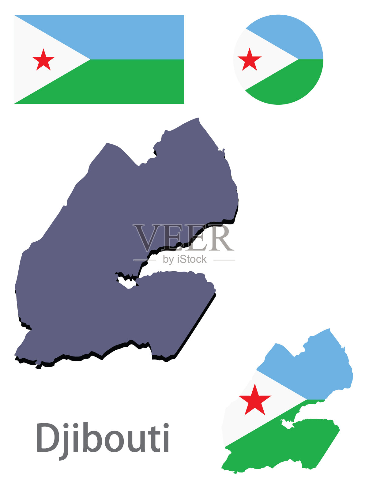 吉布提剪影和国旗插画图片素材