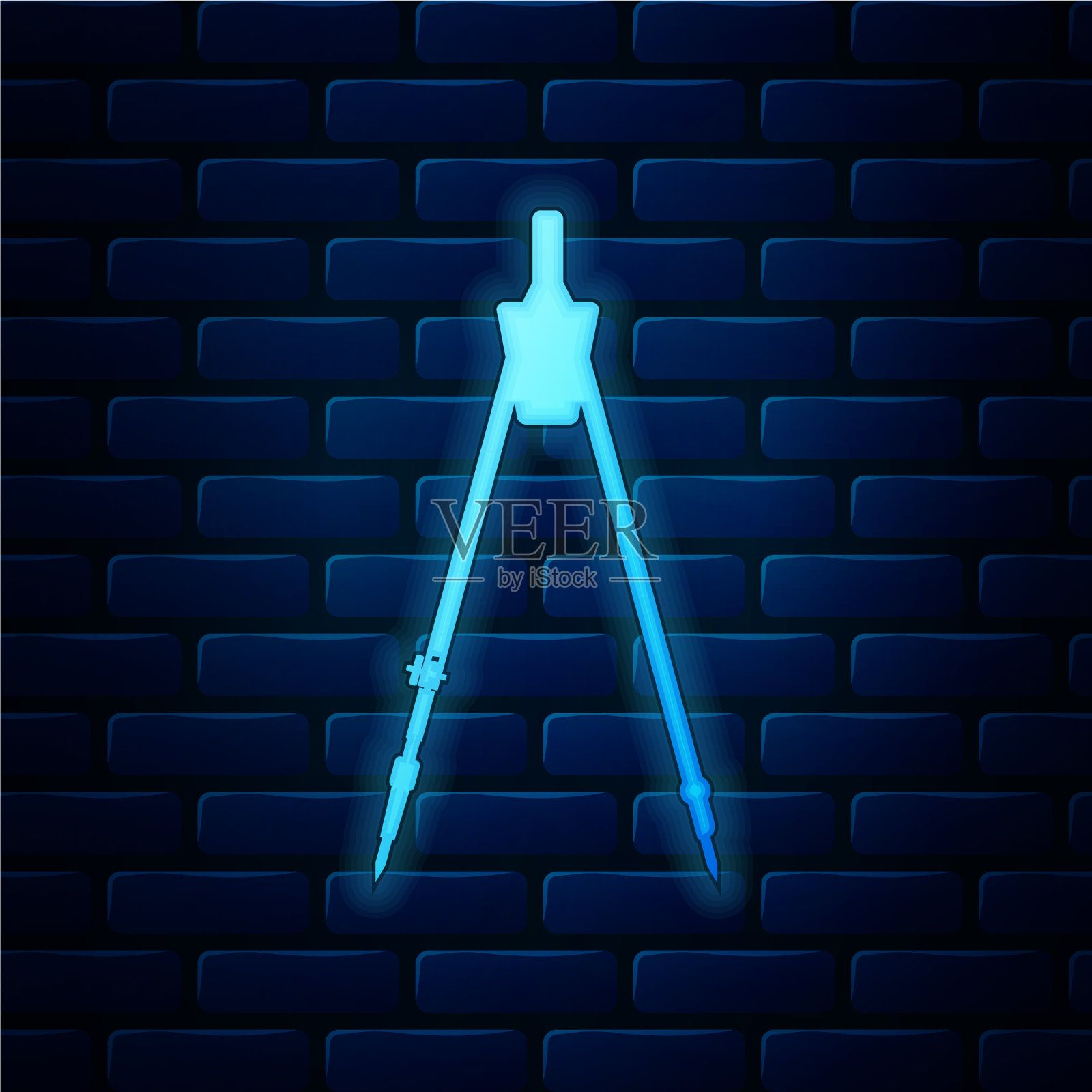 发光的霓虹灯绘制罗盘图标孤立插画图片素材