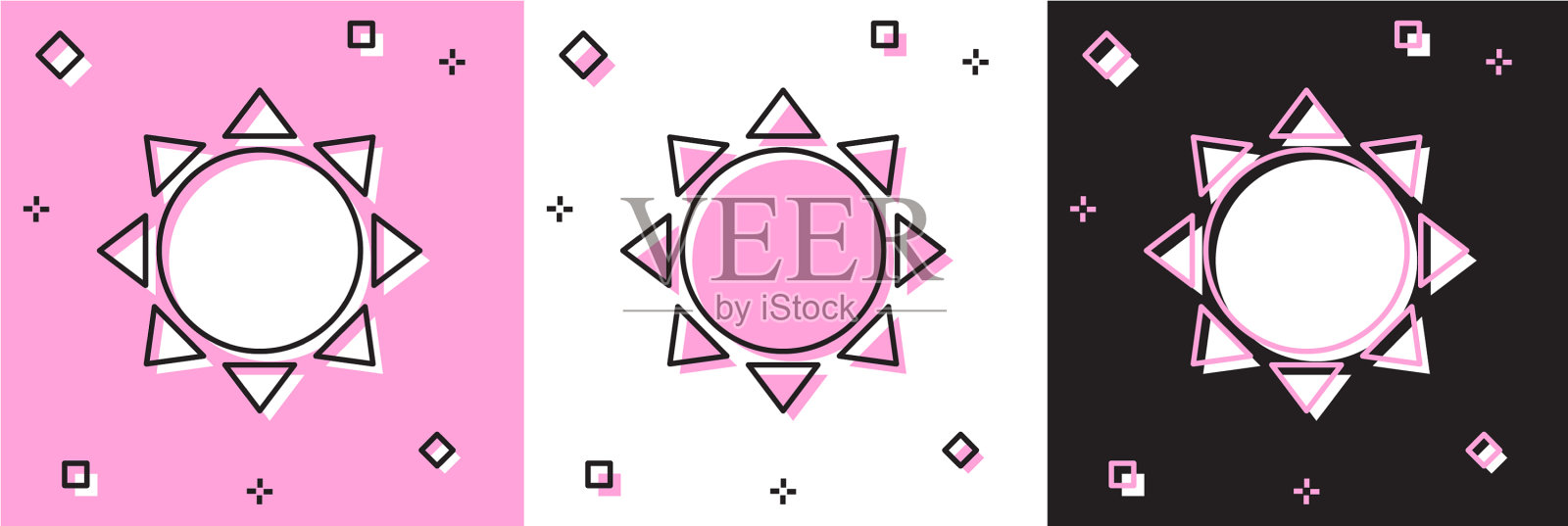 设置太阳图标孤立在粉红色和白色黑色图标素材