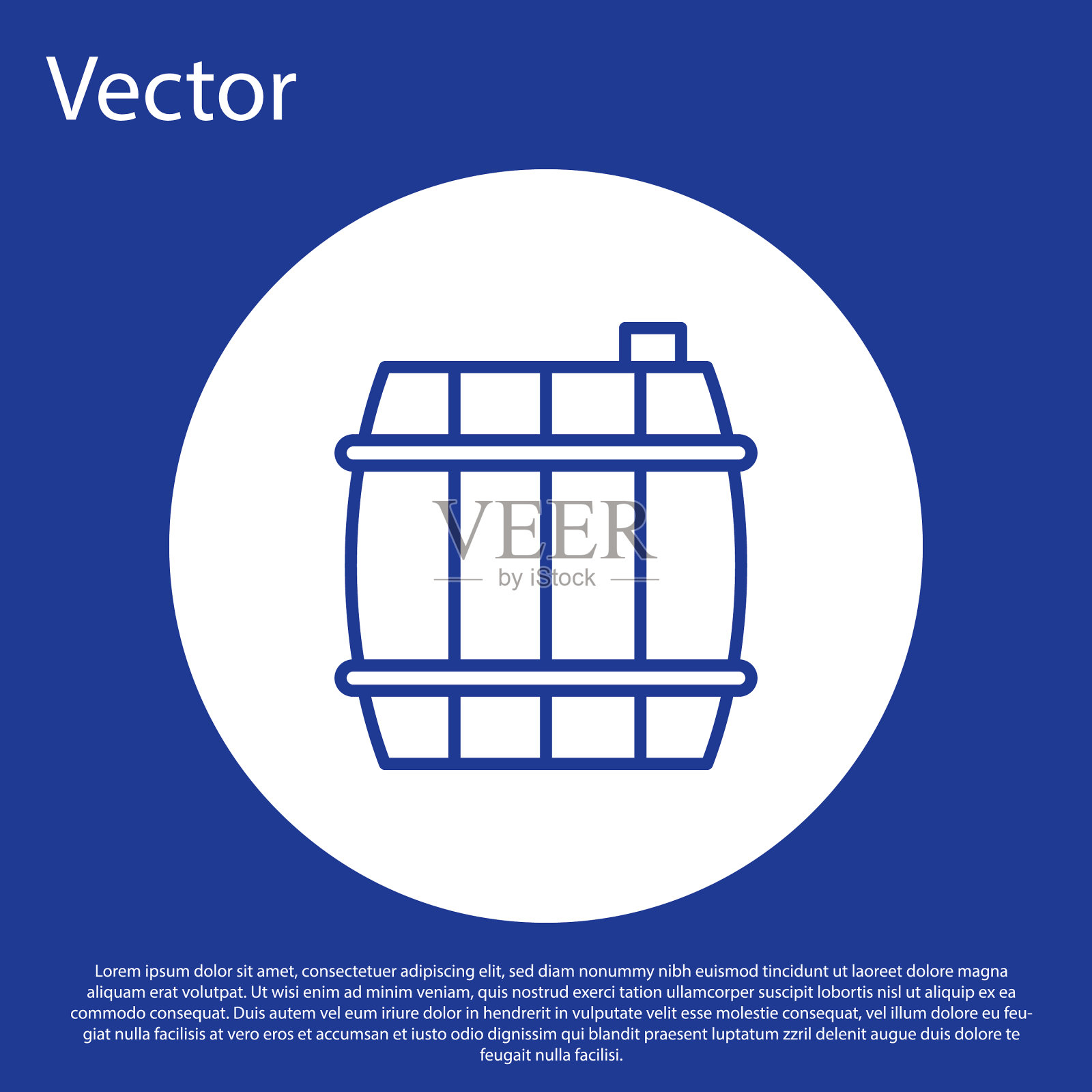 蓝线木桶图标孤立在蓝色插画图片素材