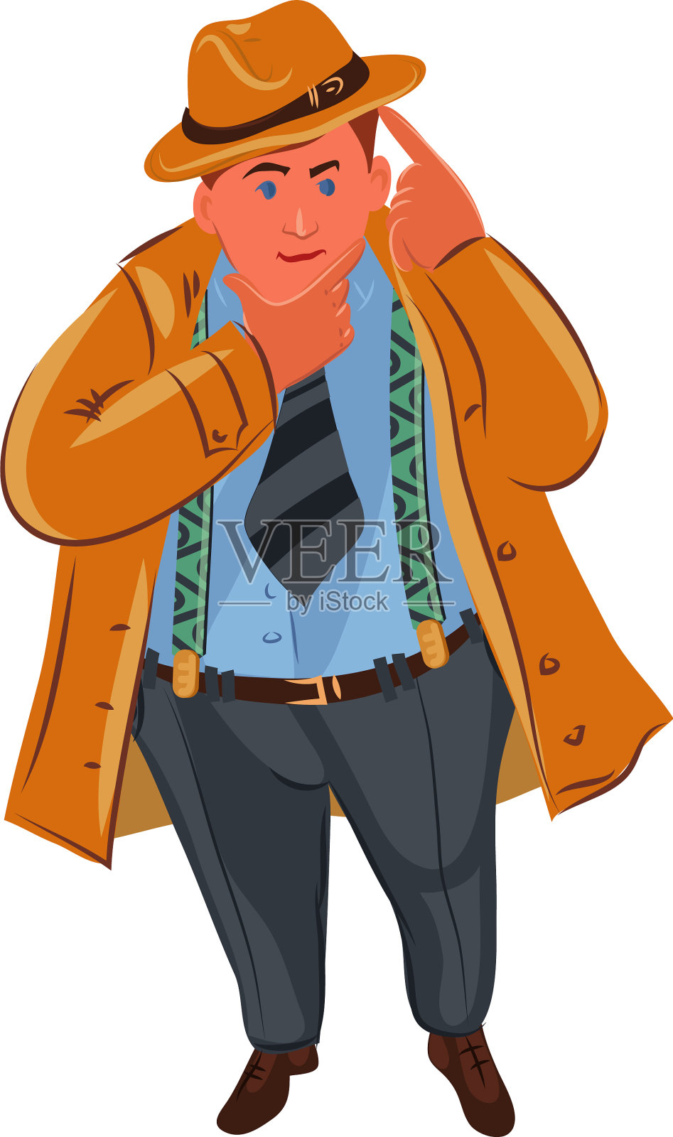 经典的侦探在棕色的帽子思考设计元素图片